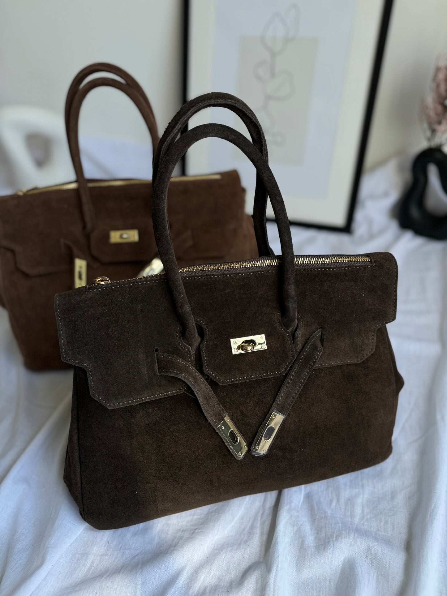 borsa in pelle scamosciata
