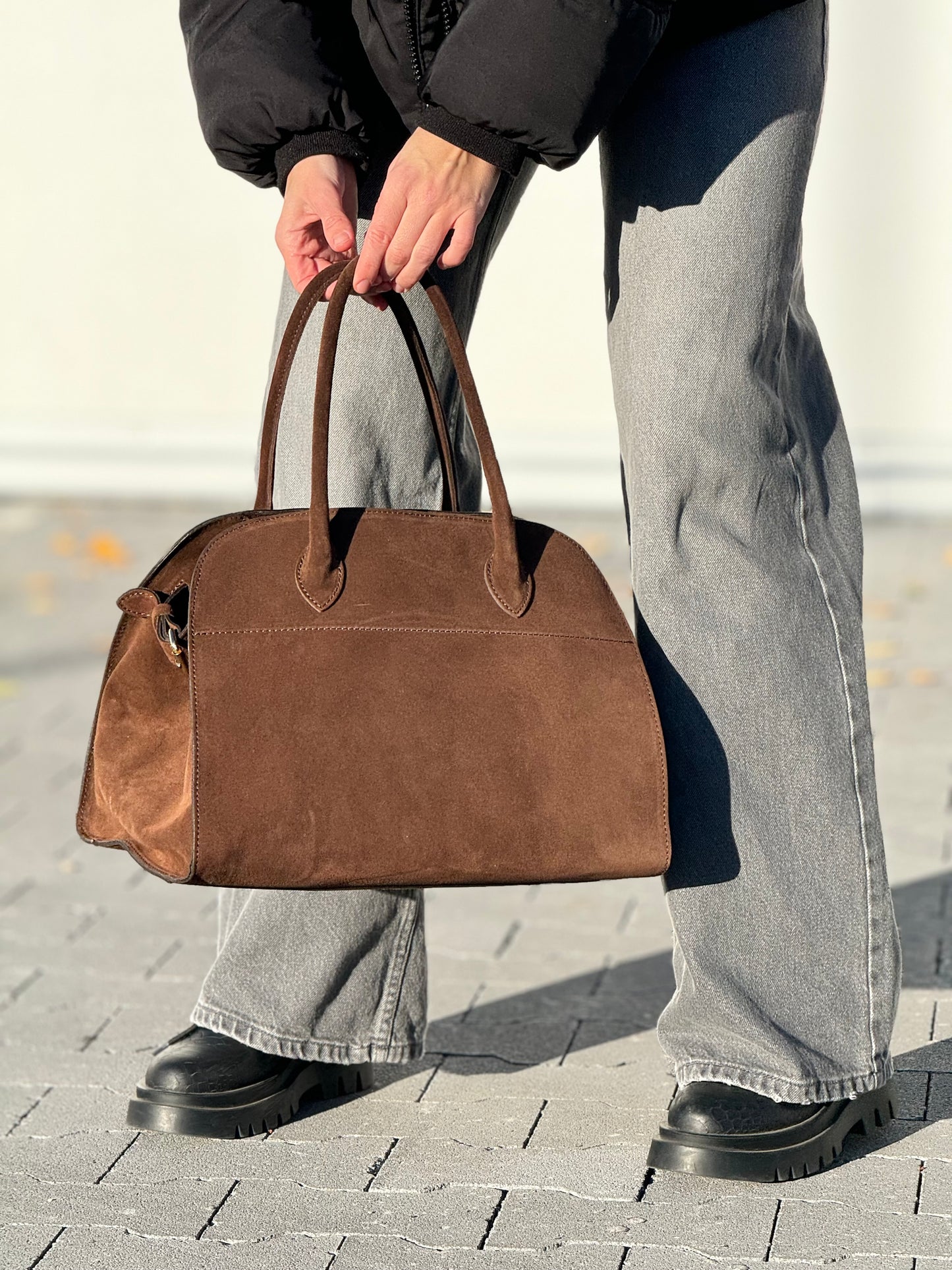 Borsa tote grande in pelle scamosciata