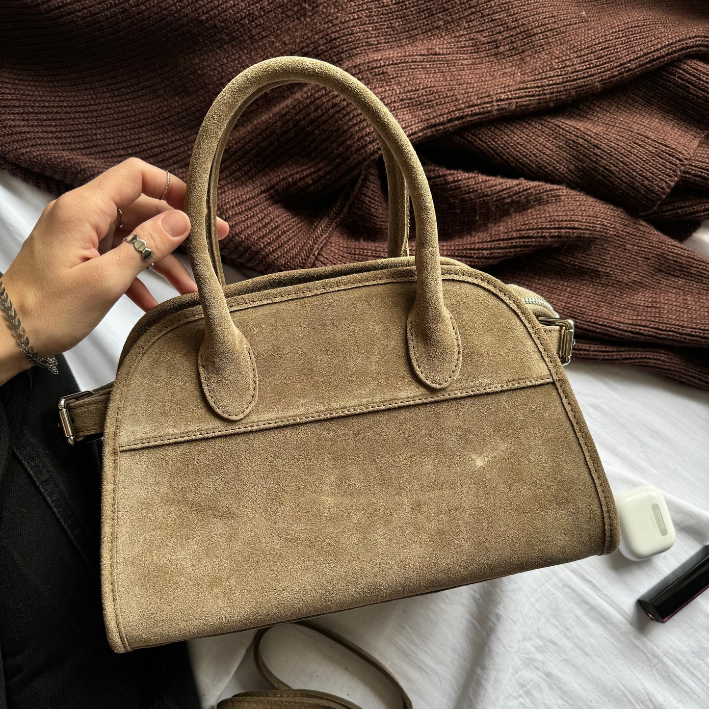 Borsa tote mini in pelle scamosciata