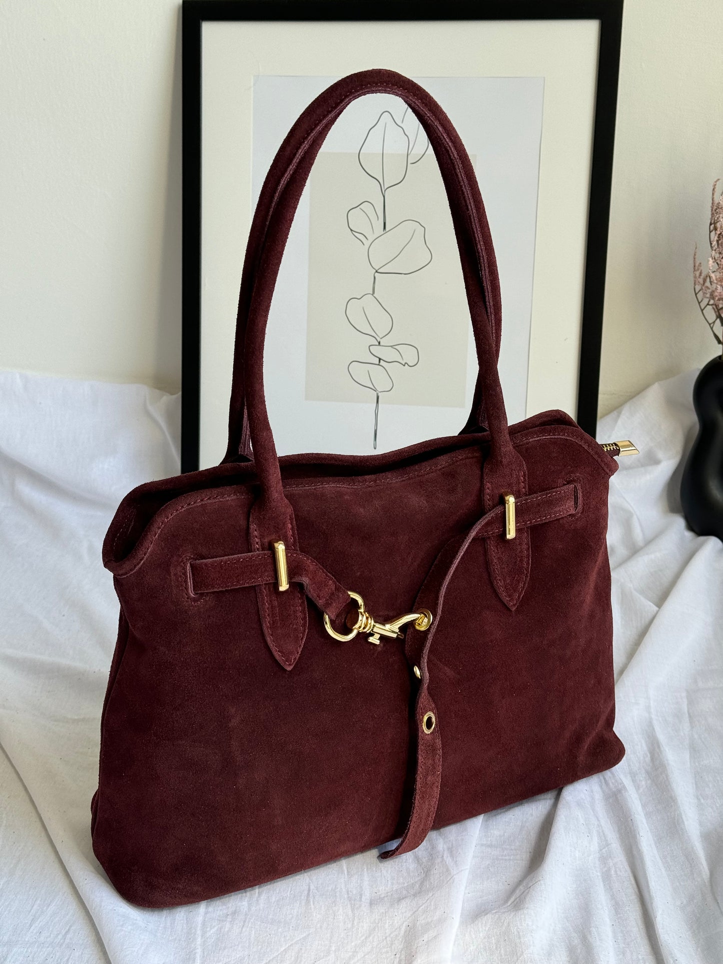 borsa in pelle scamosciata
