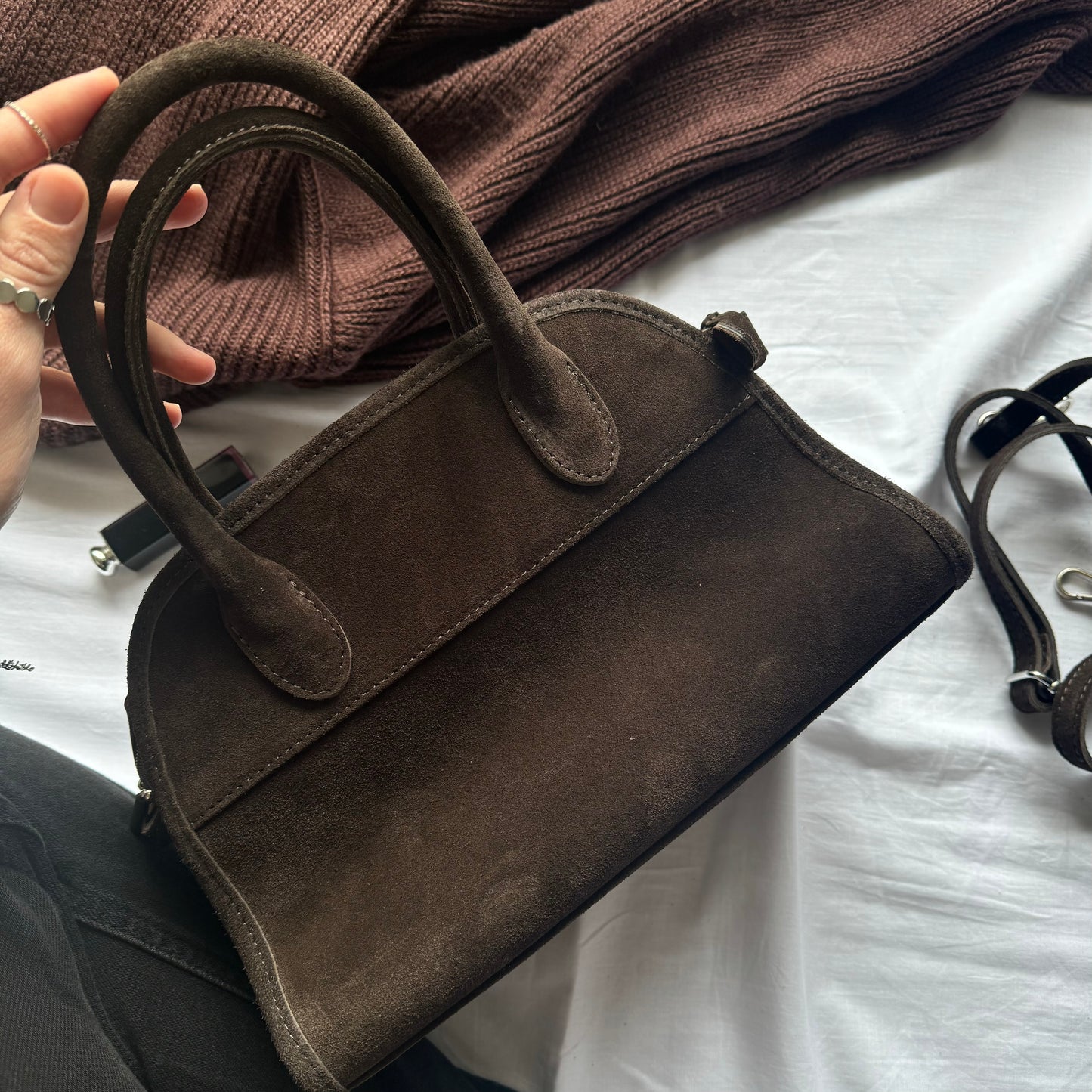 Borsa tote mini in pelle scamosciata