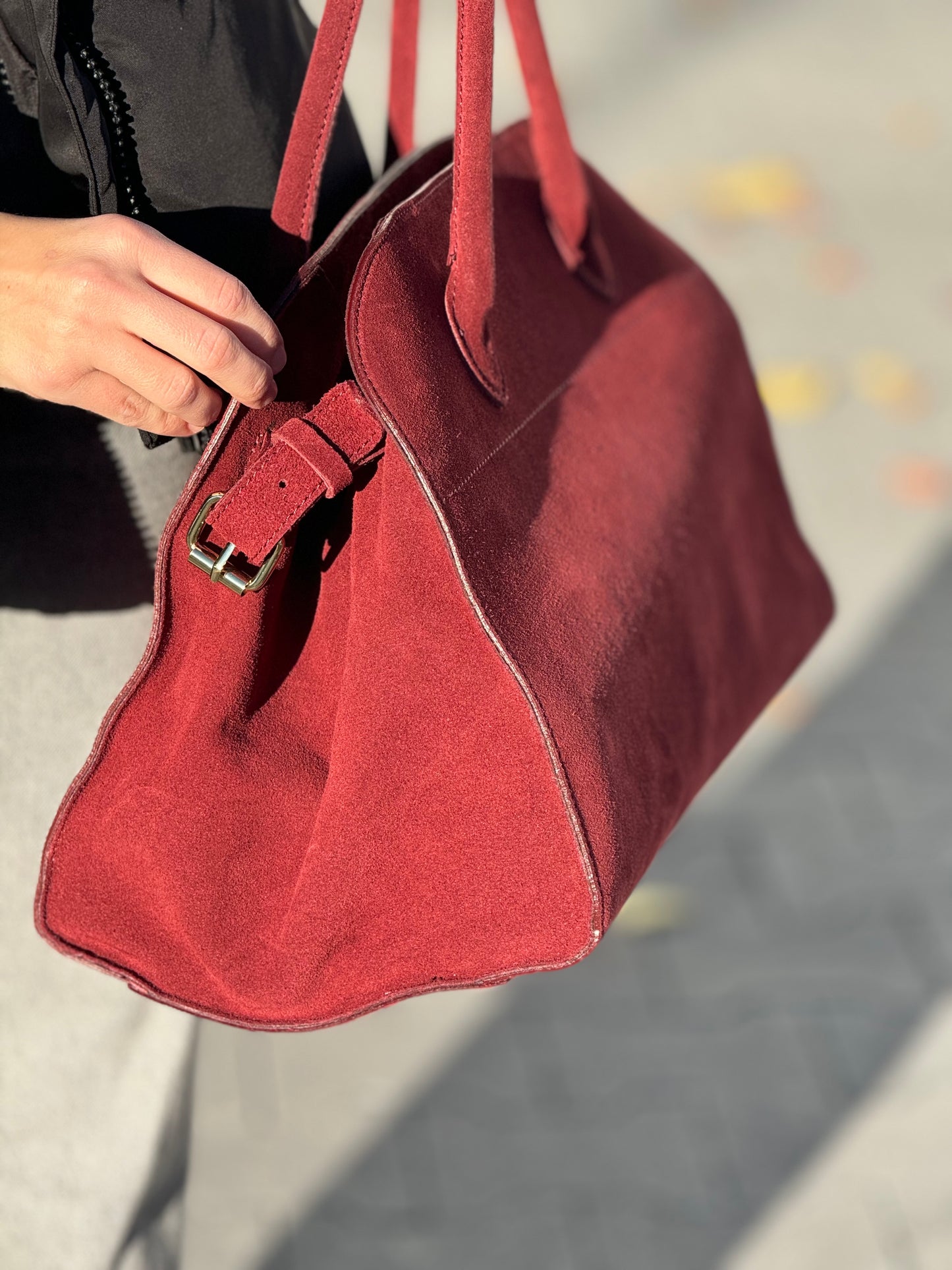 Borsa tote grande in pelle scamosciata