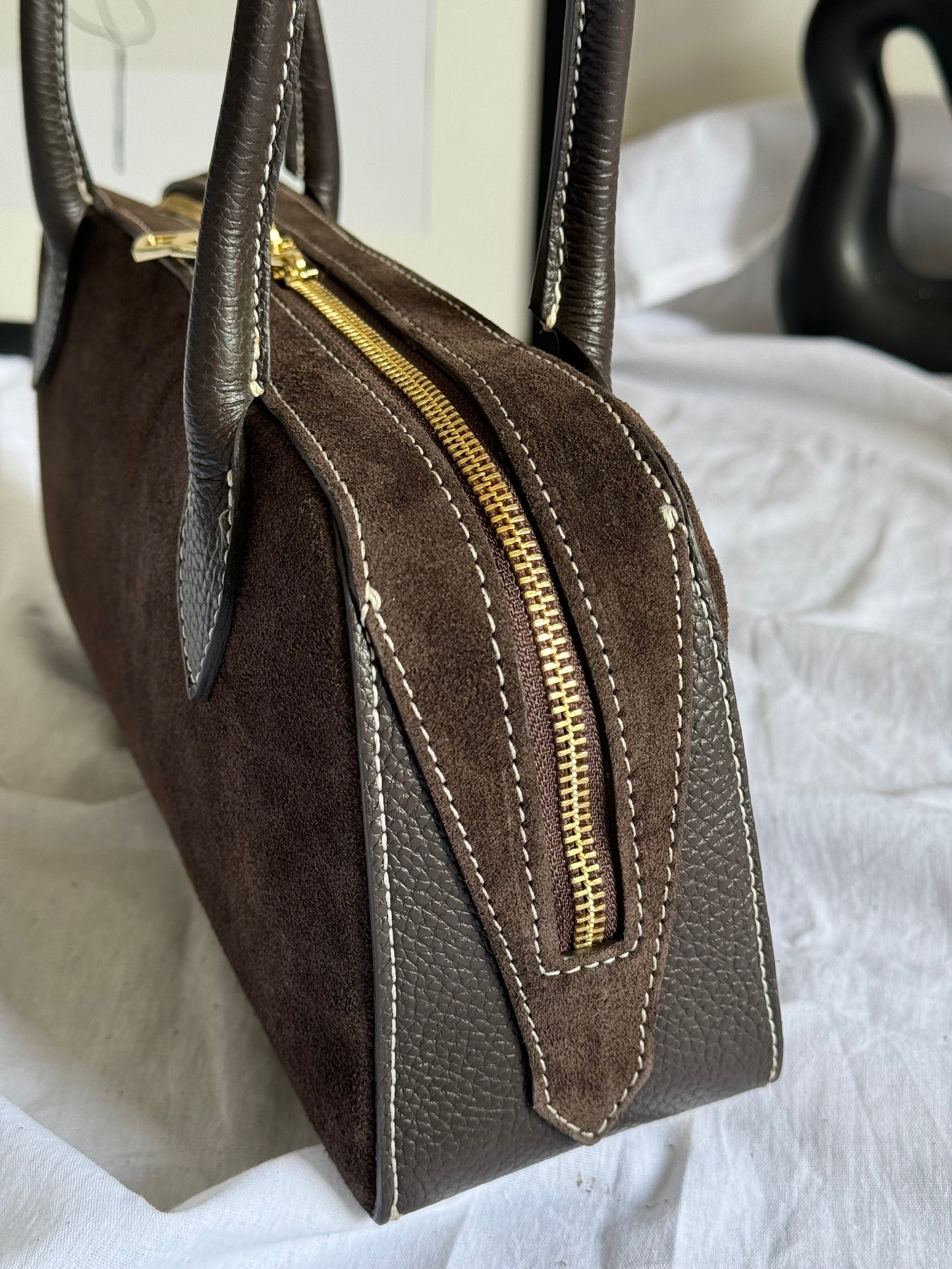 borsa baguette in pelle scamosciata