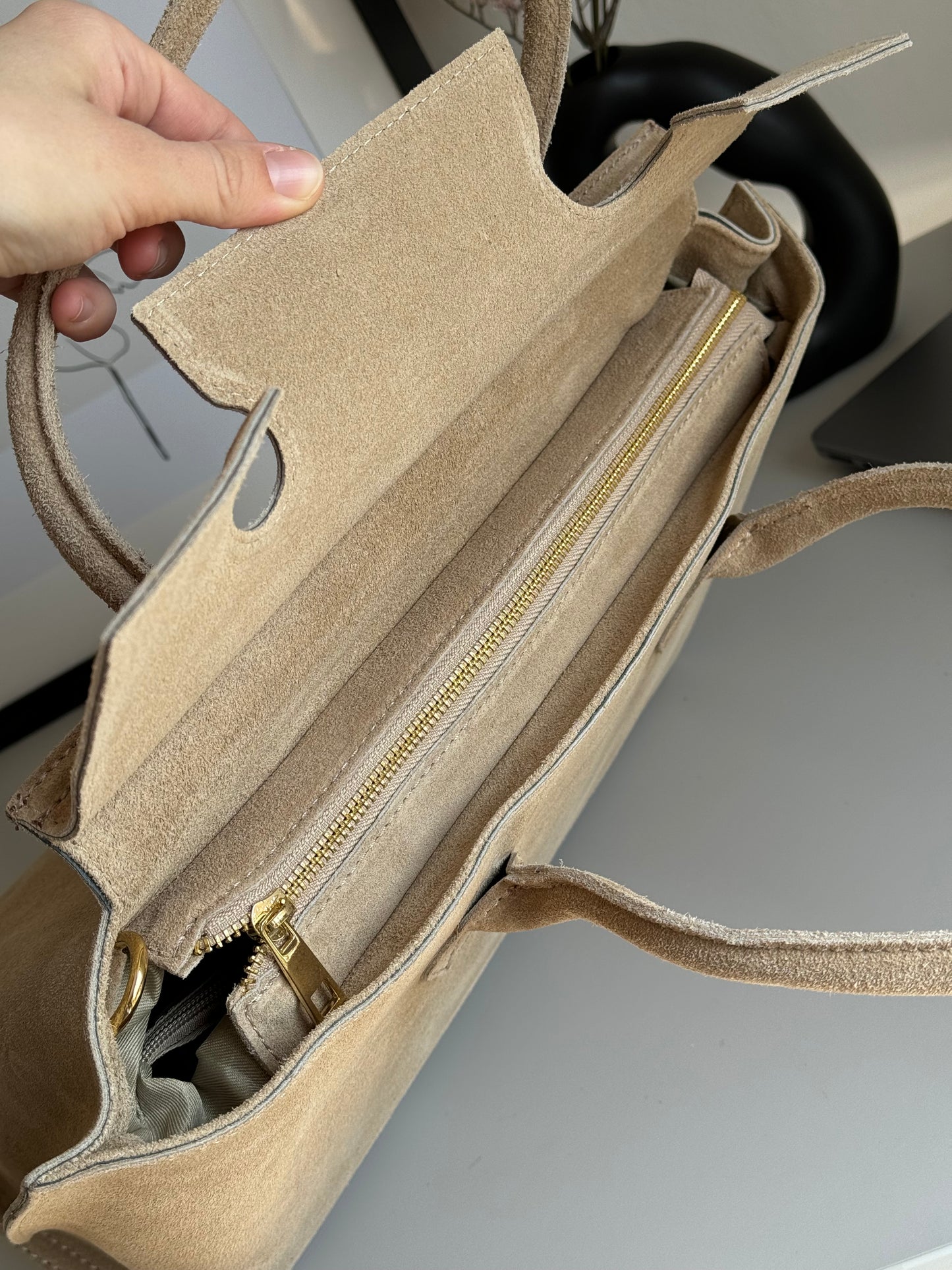 borsa in pelle scamosciata