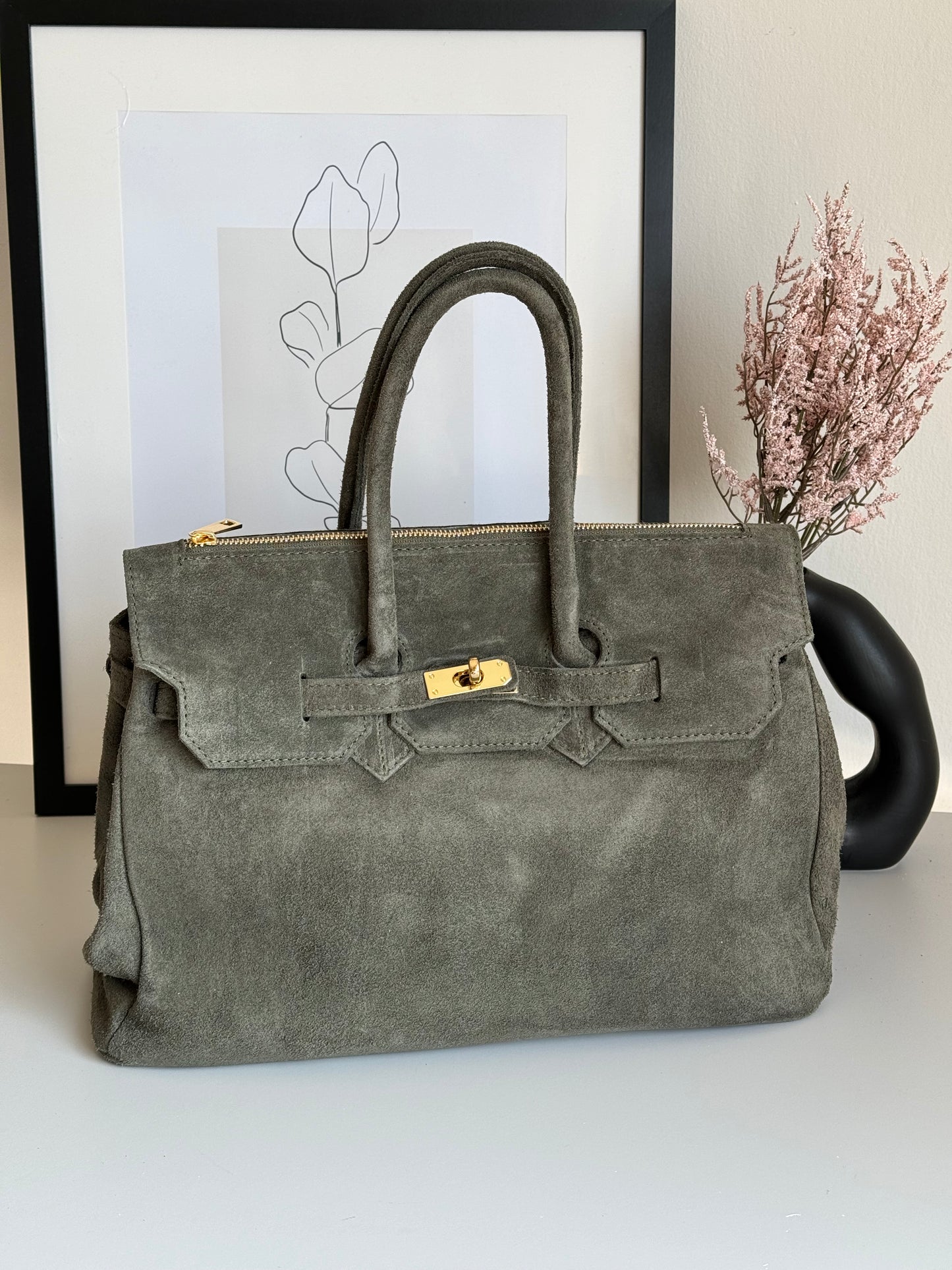 borsa in pelle scamosciata