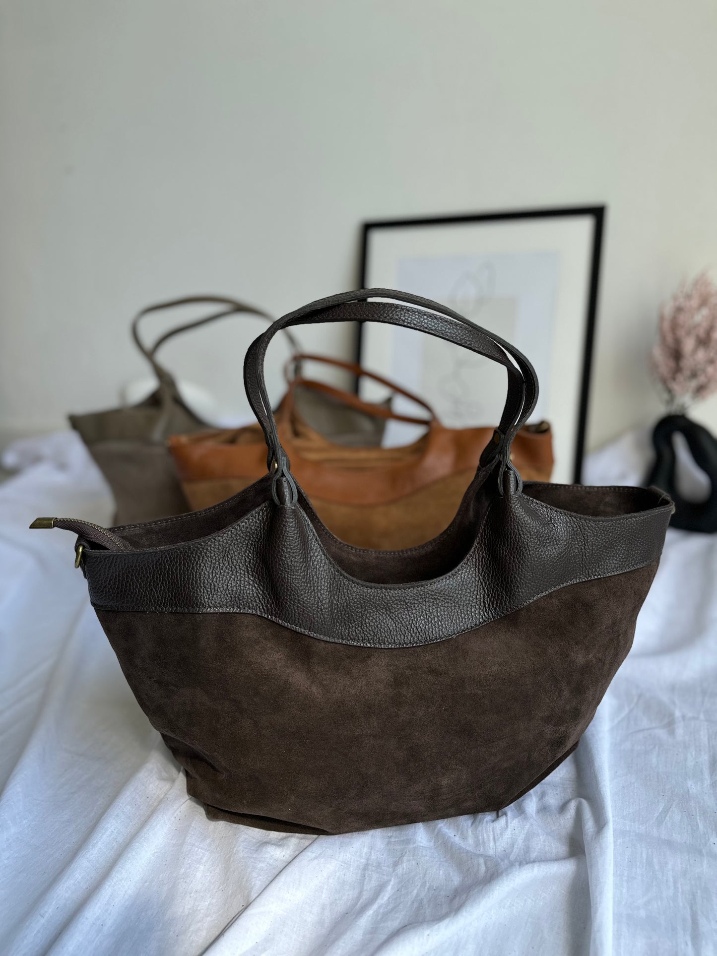 borsa in pelle scamosciata