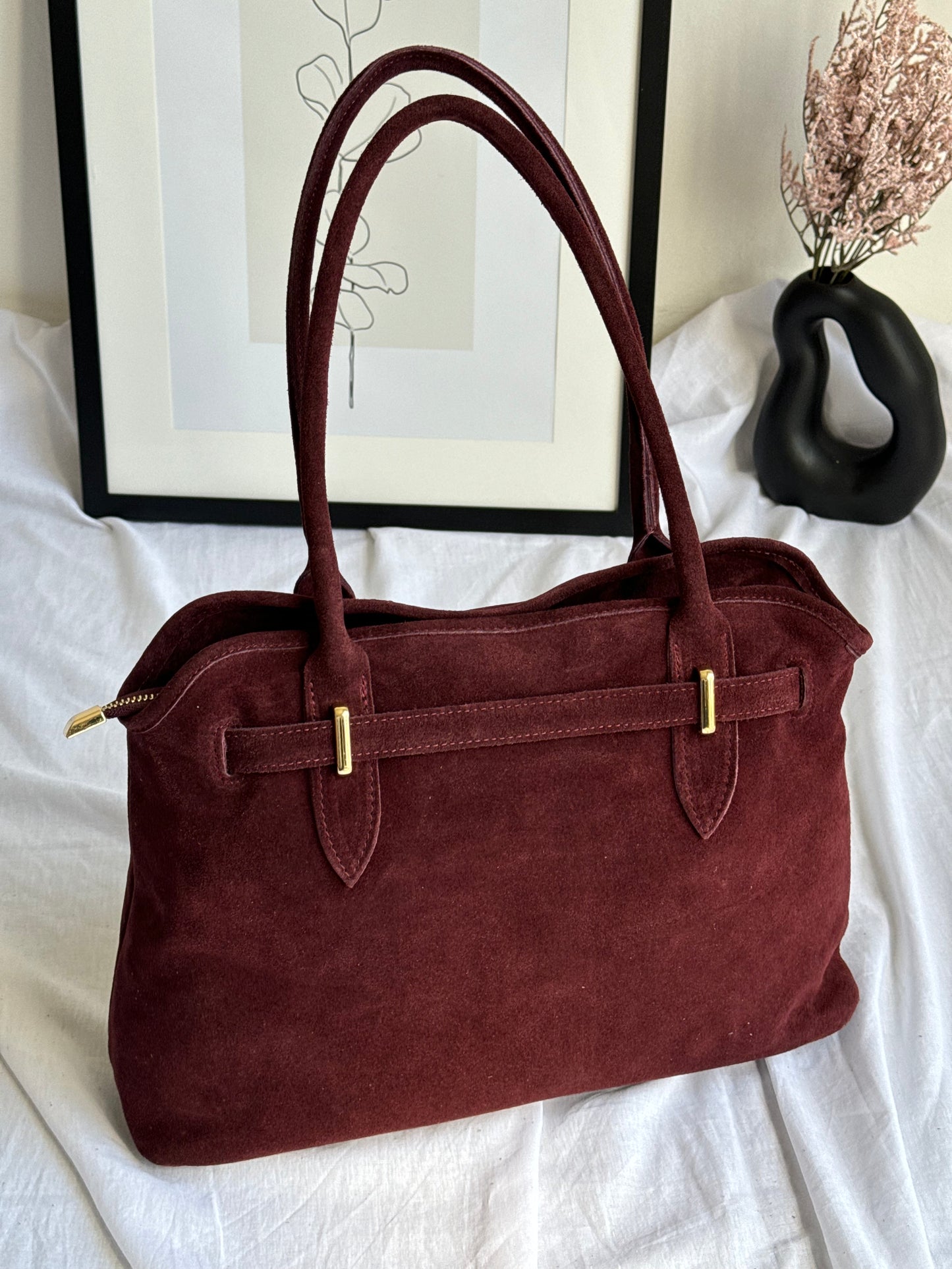 borsa in pelle scamosciata