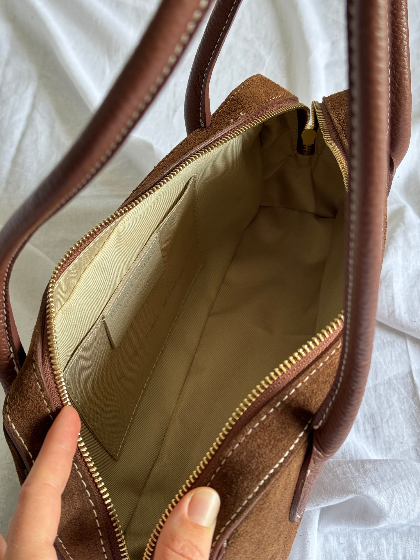 borsa baguette in pelle scamosciata