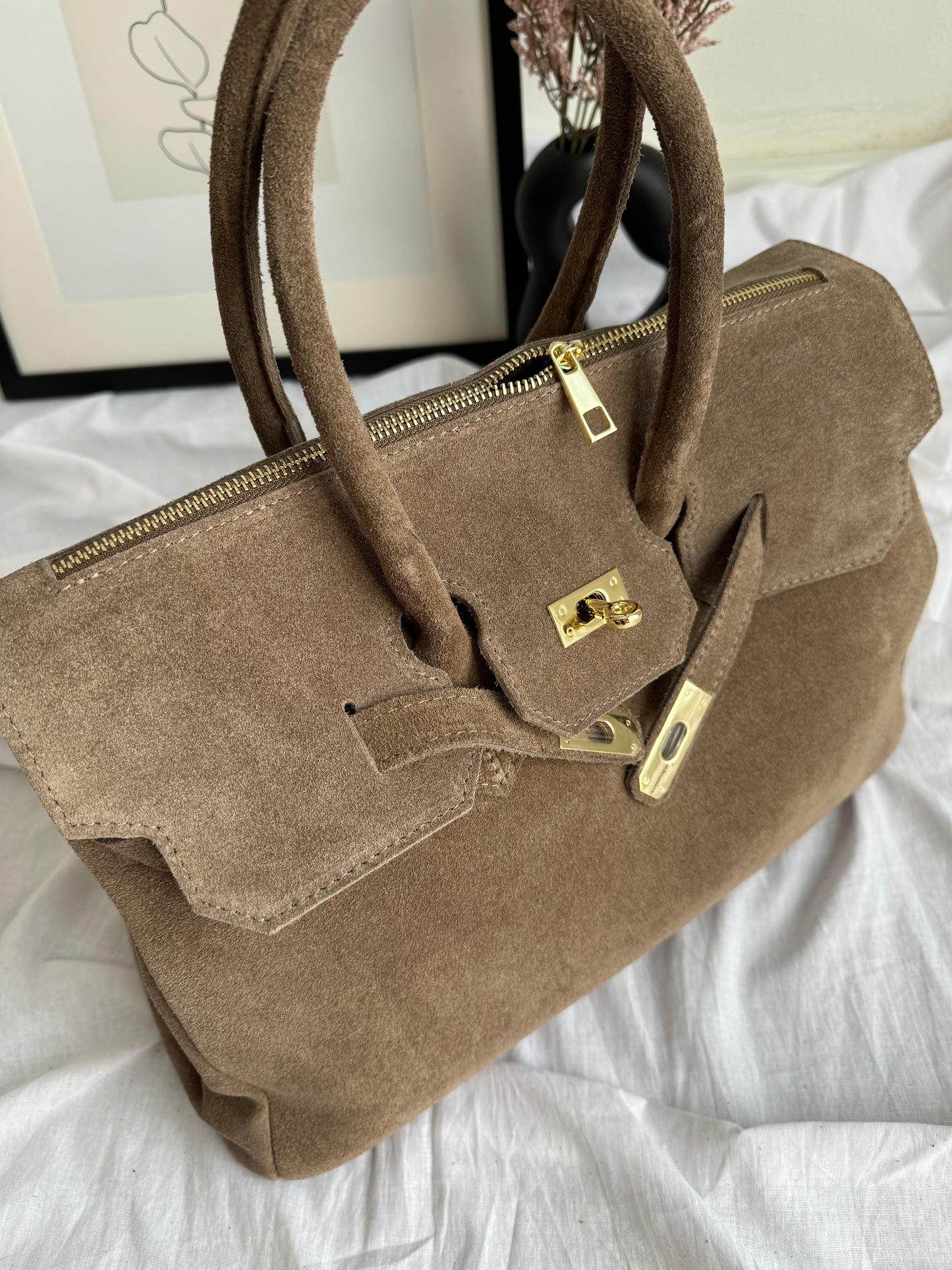 borsa in pelle scamosciata