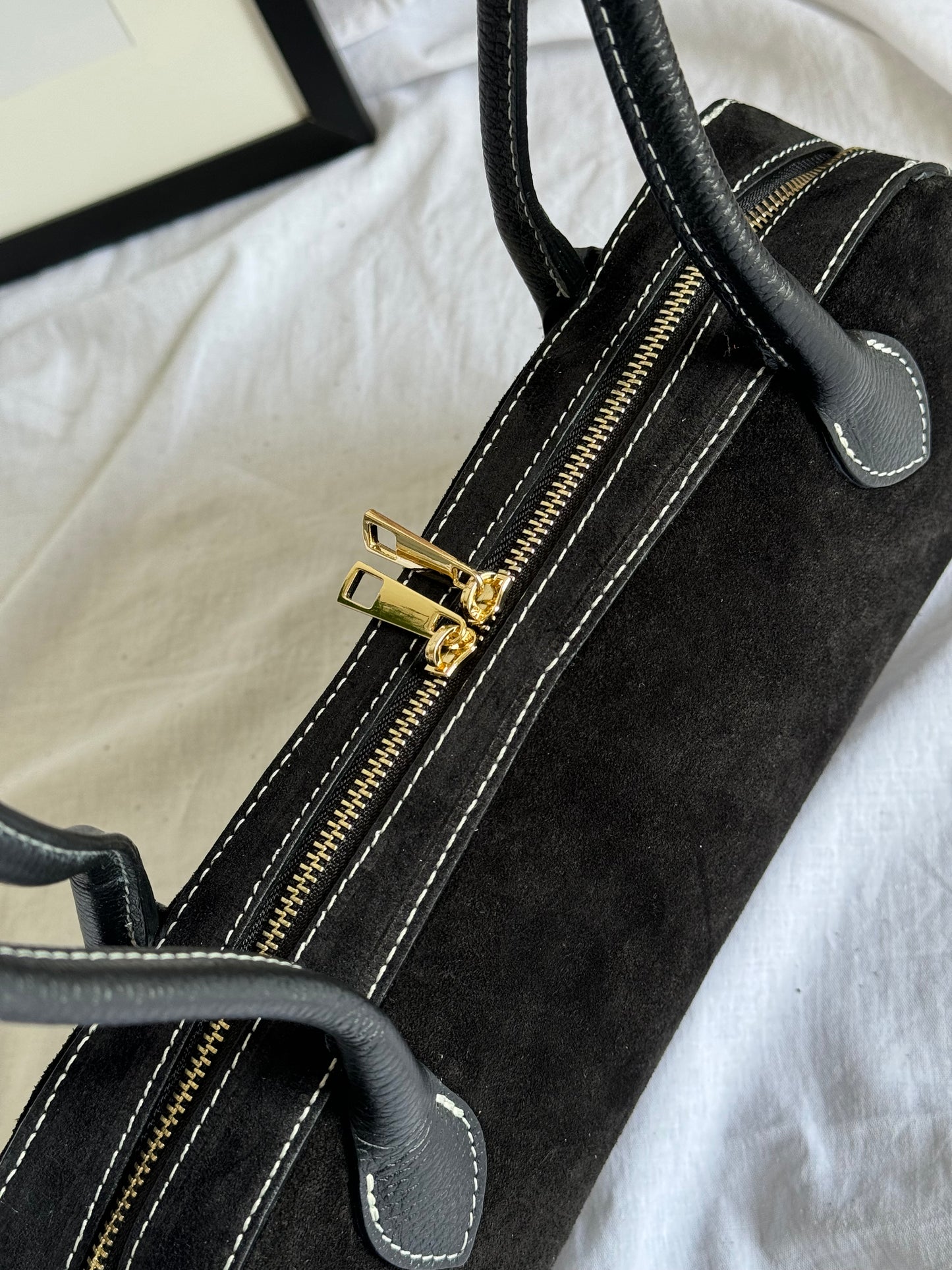 borsa baguette in pelle scamosciata