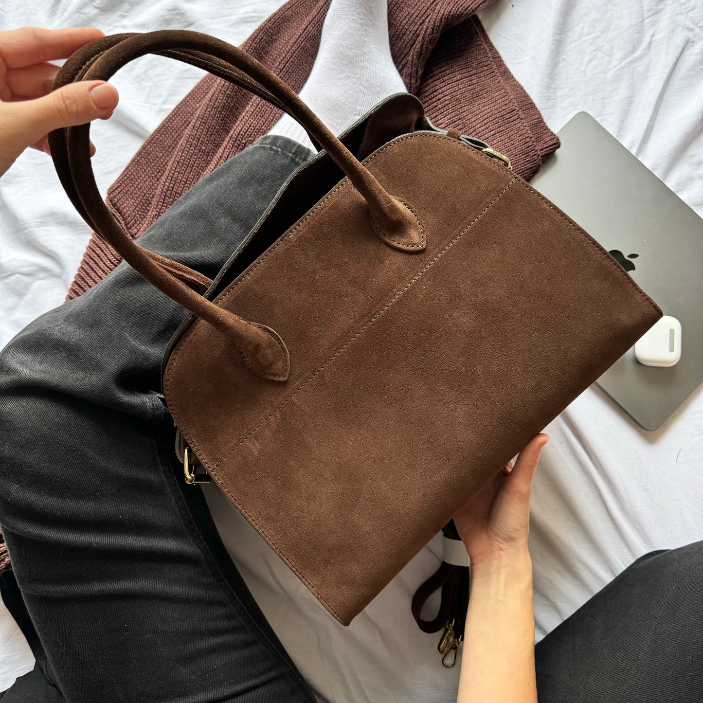 Borsa tote grande in pelle scamosciata