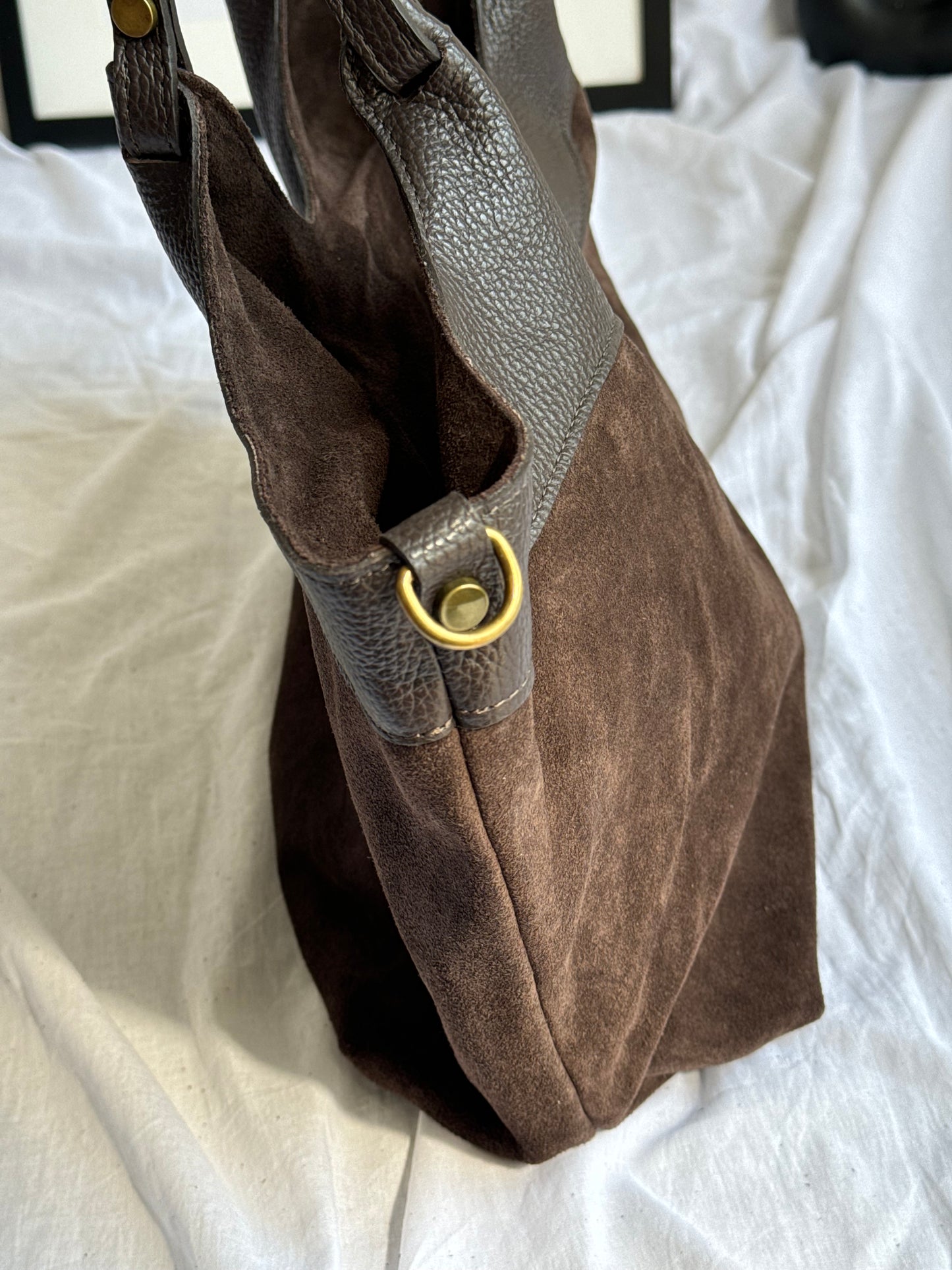 borsa in pelle scamosciata
