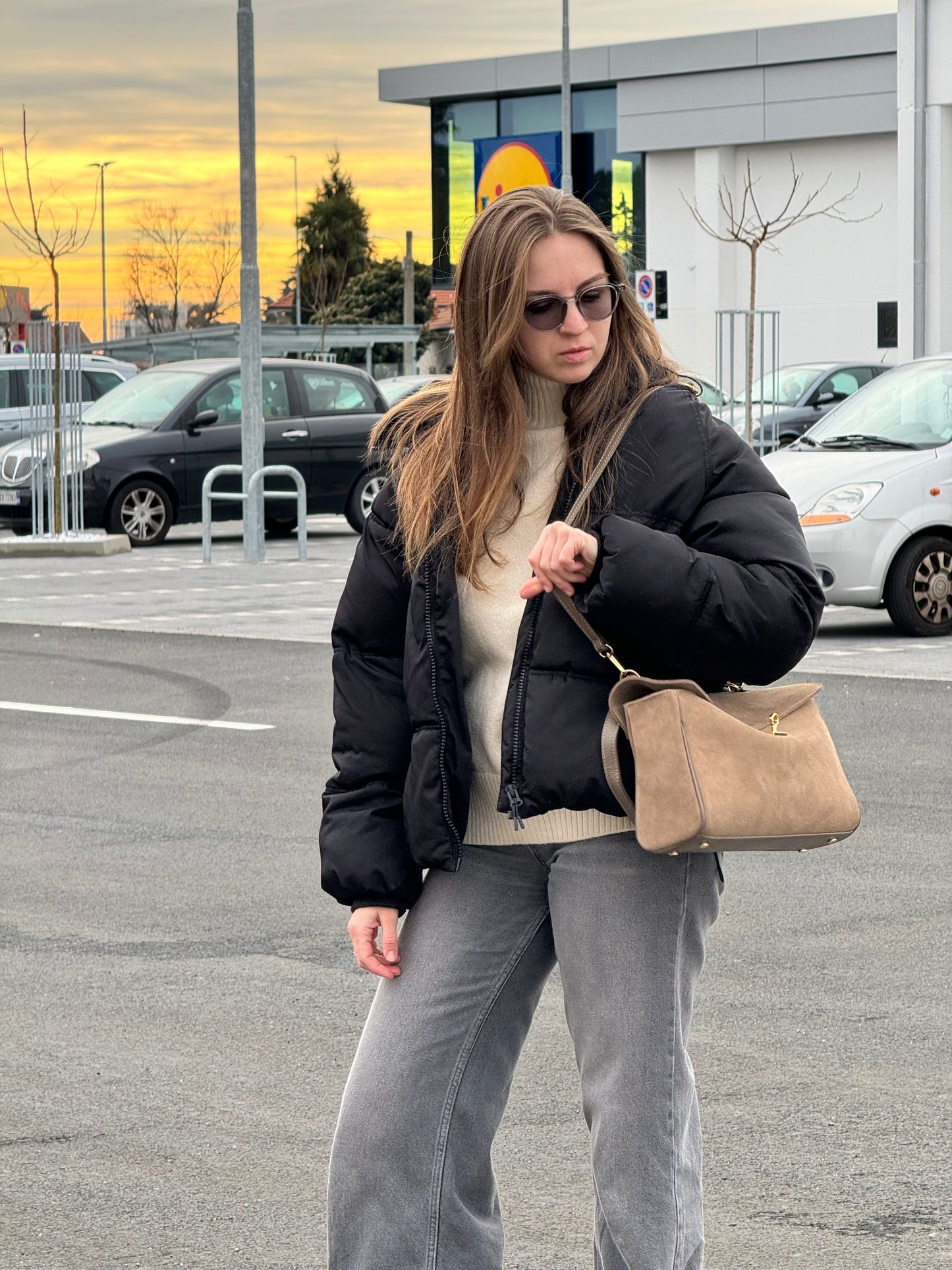 Borsa tote mini in pelle scamosciata