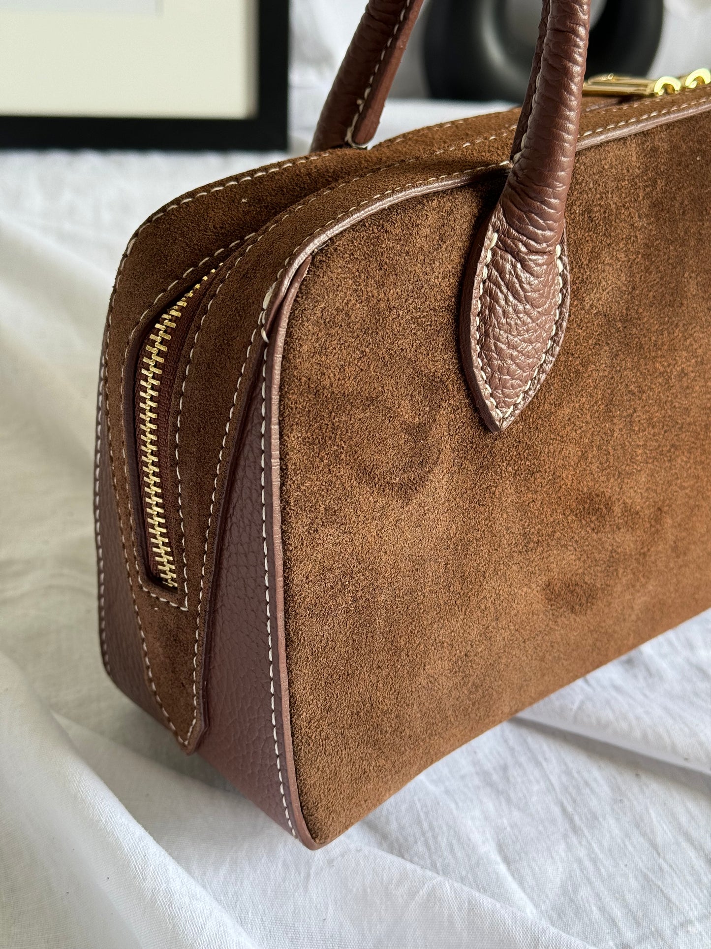 borsa baguette in pelle scamosciata