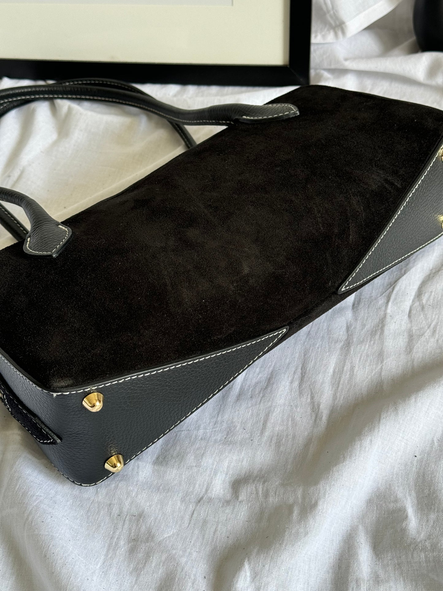 borsa baguette in pelle scamosciata