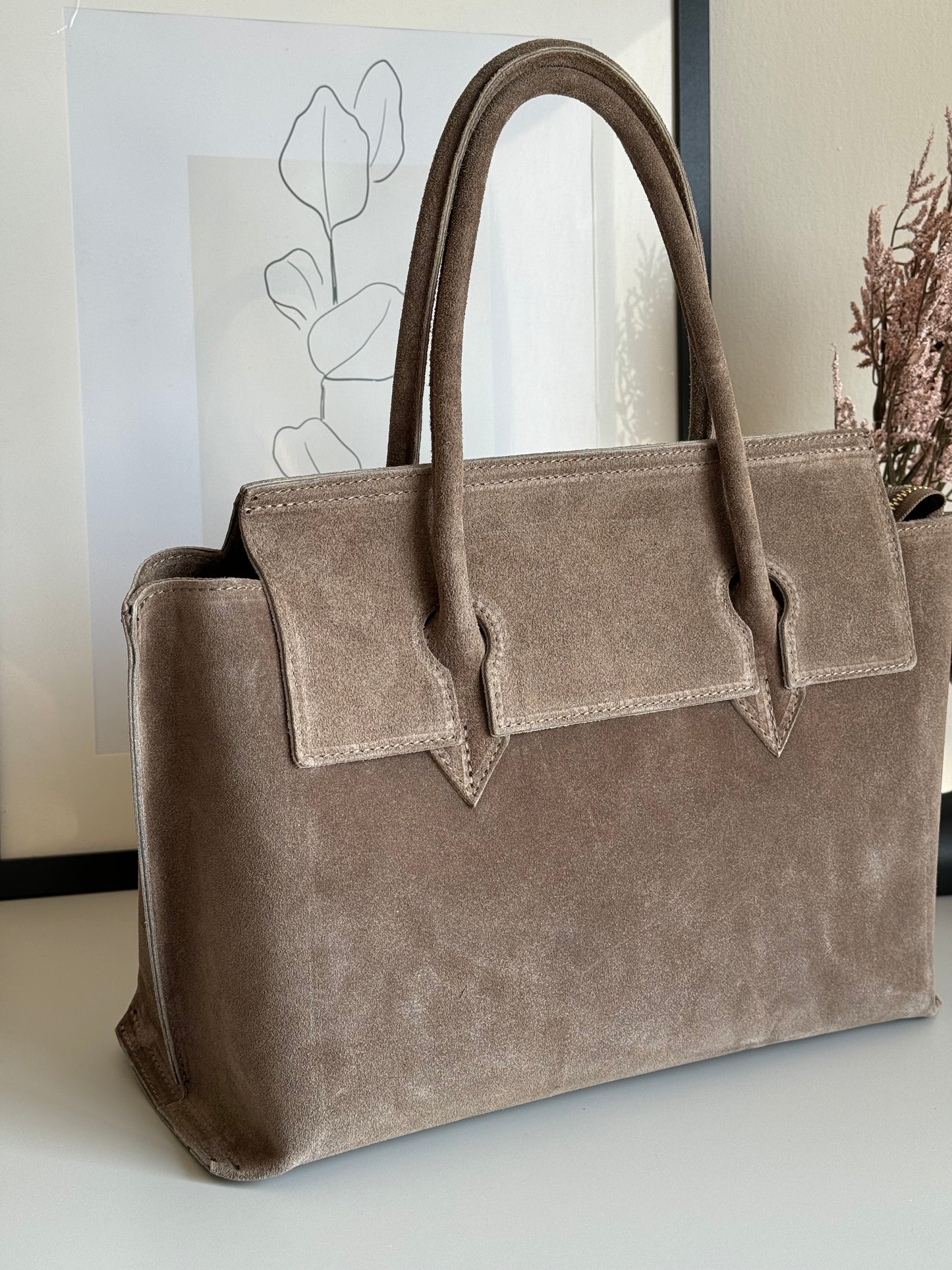 borsa in pelle scamosciata