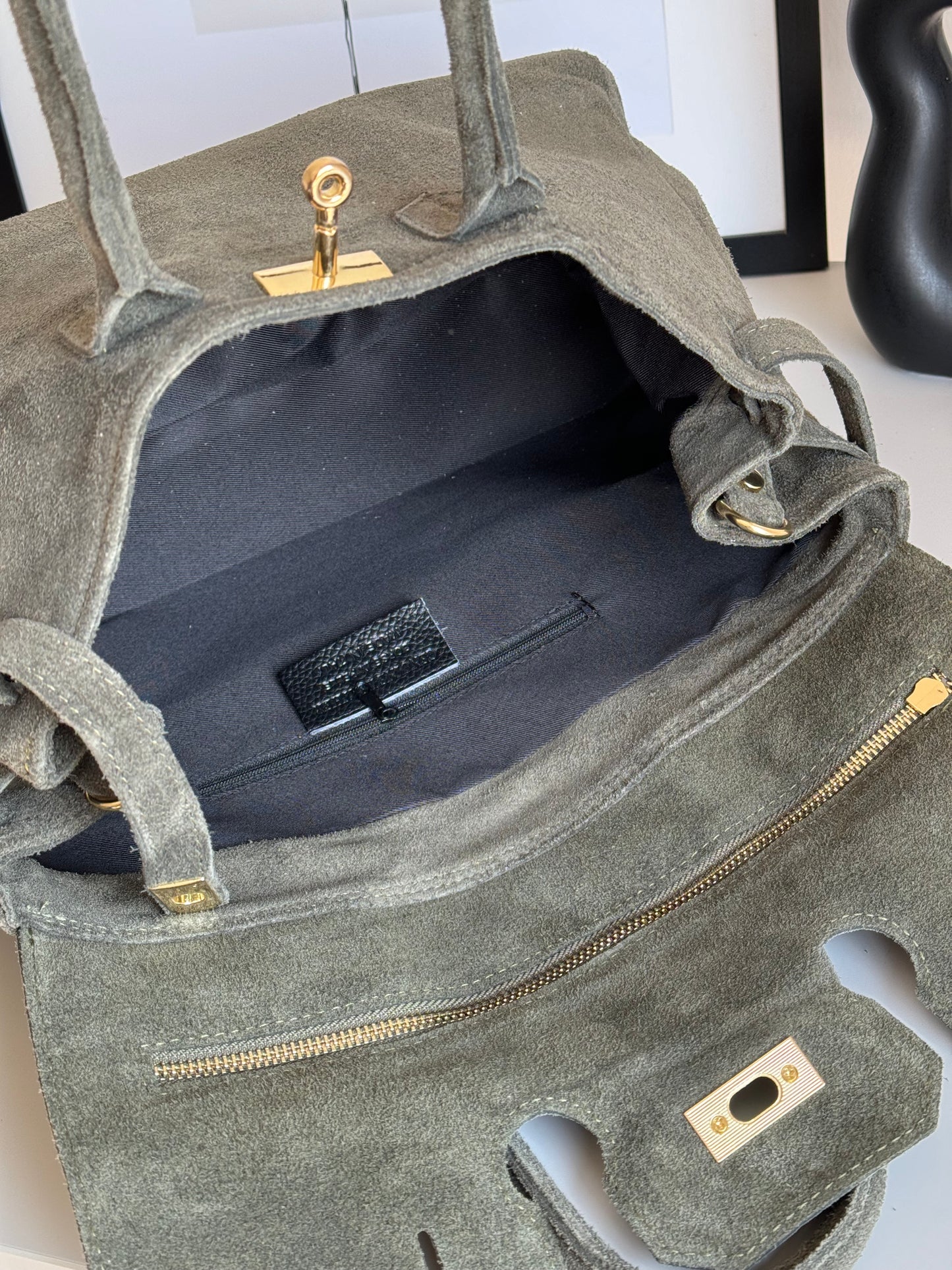 borsa in pelle scamosciata