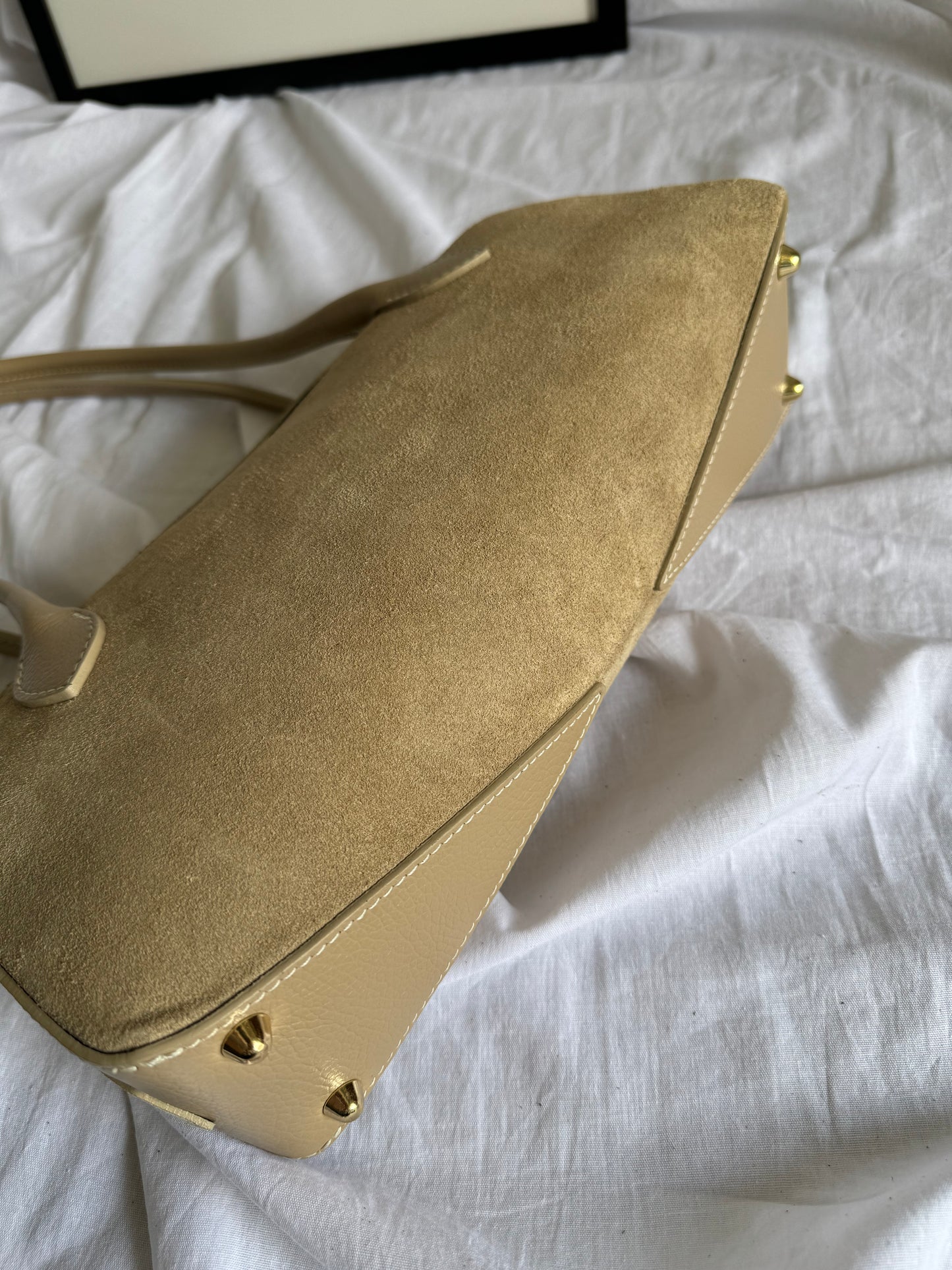 borsa baguette in pelle scamosciata