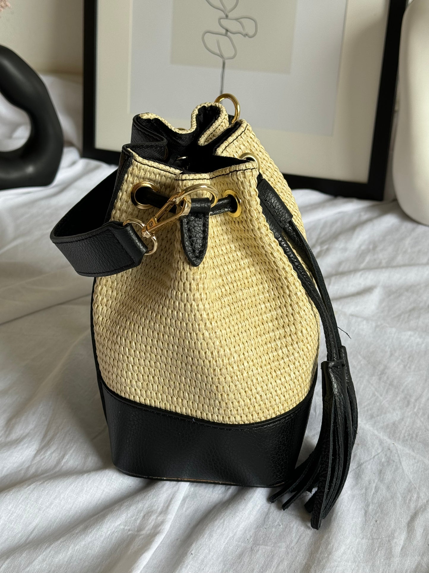 Borsa secchiello in rafia