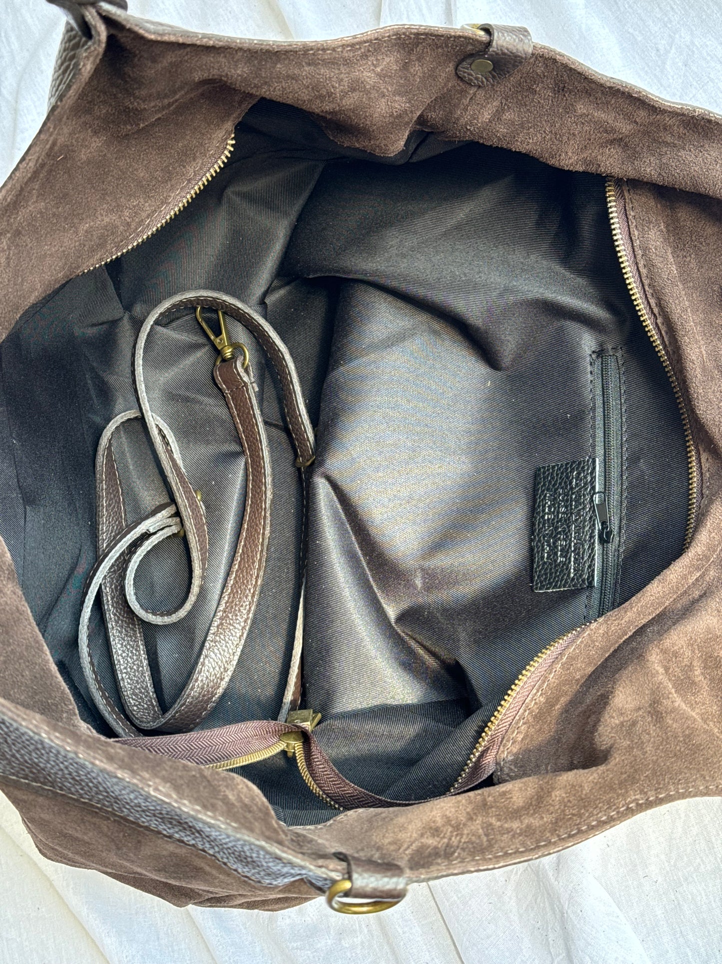 borsa in pelle scamosciata