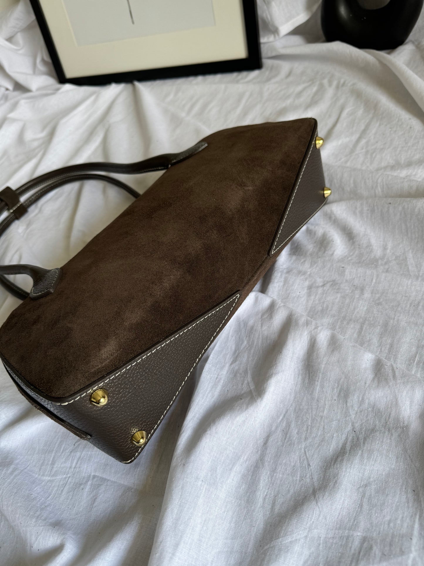 borsa baguette in pelle scamosciata