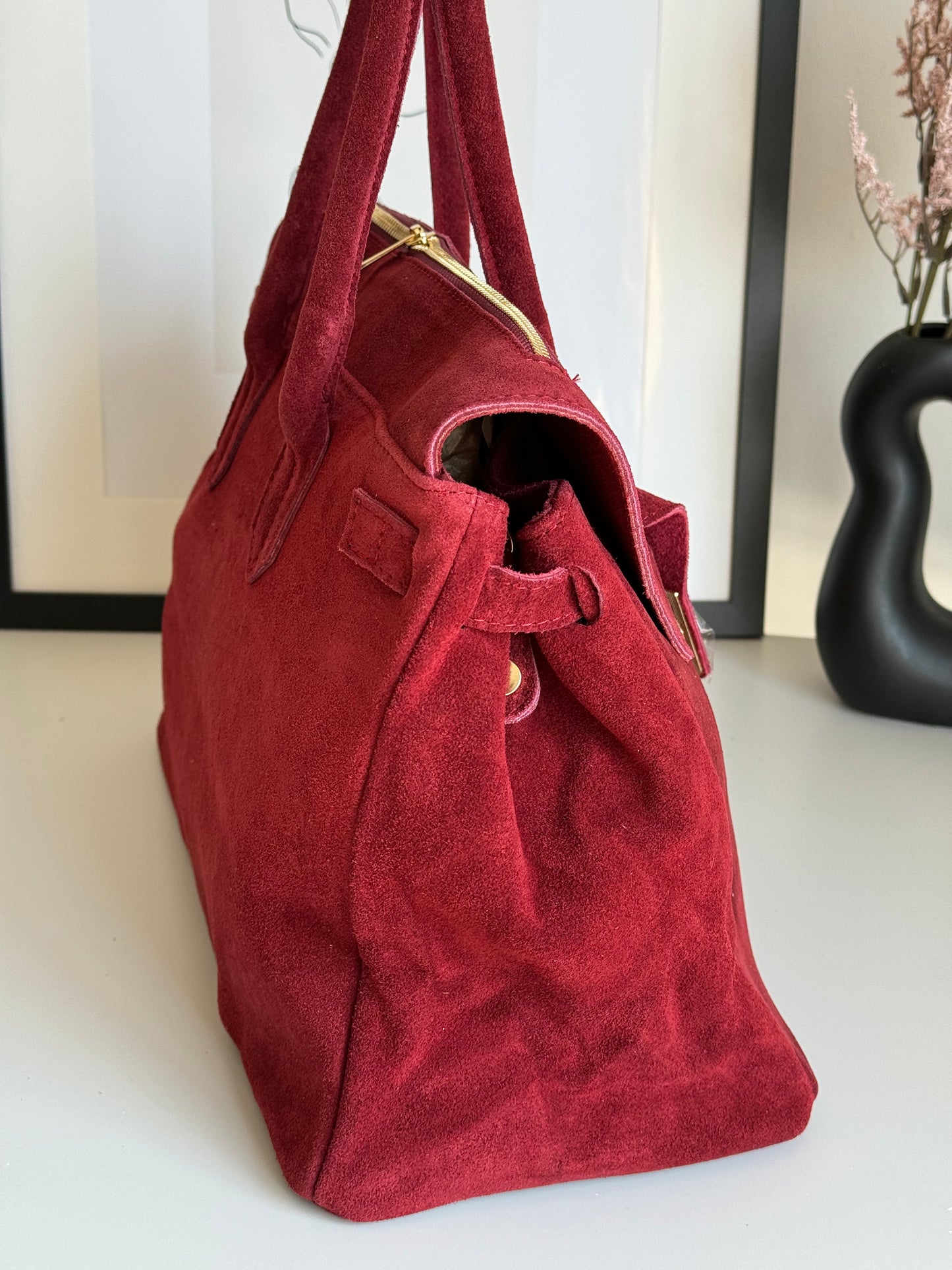 borsa in pelle scamosciata