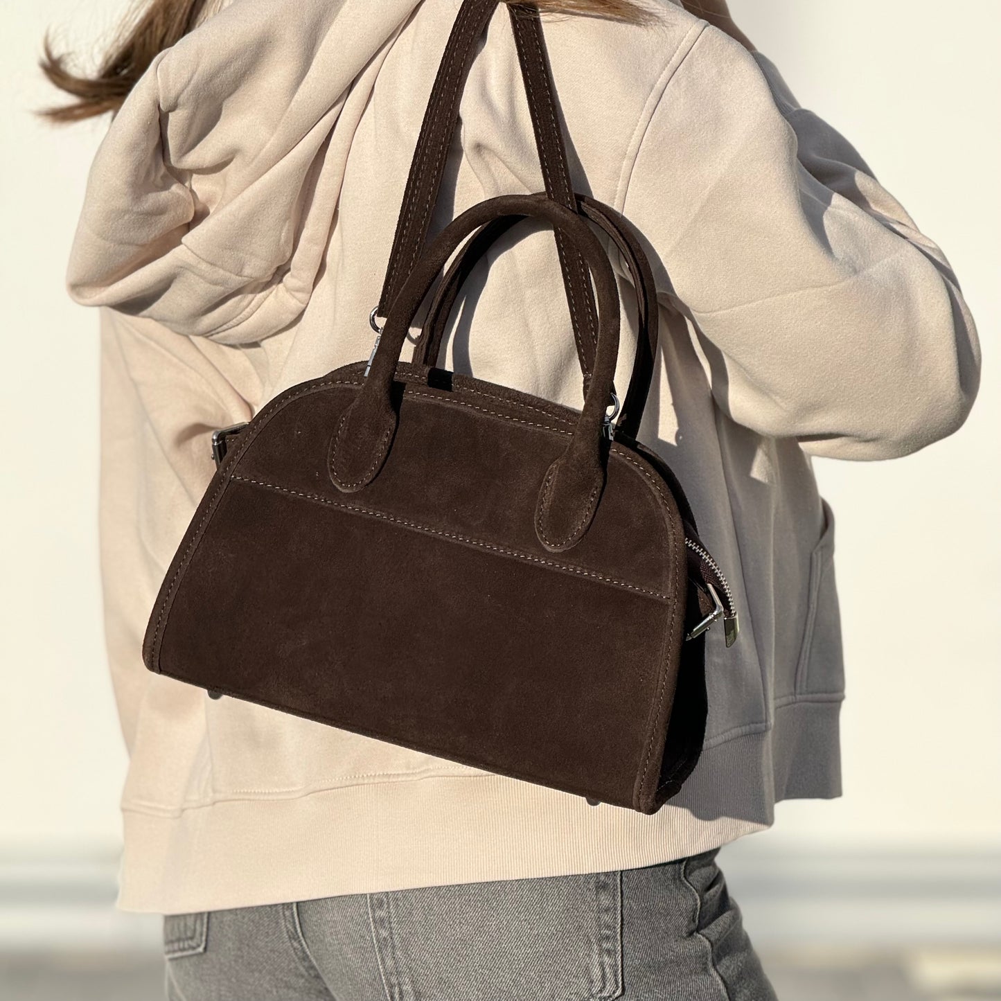 Borsa tote mini in pelle scamosciata