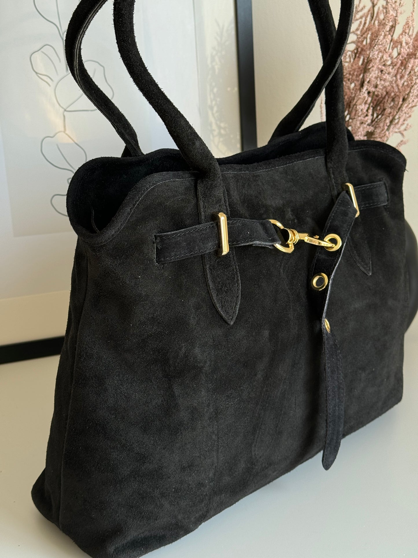 borsa in pelle scamosciata