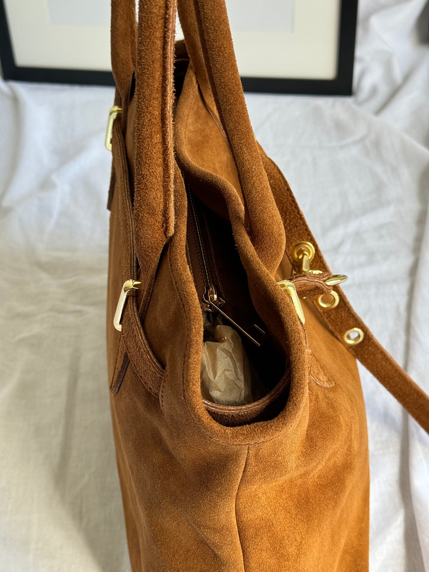 borsa in pelle scamosciata