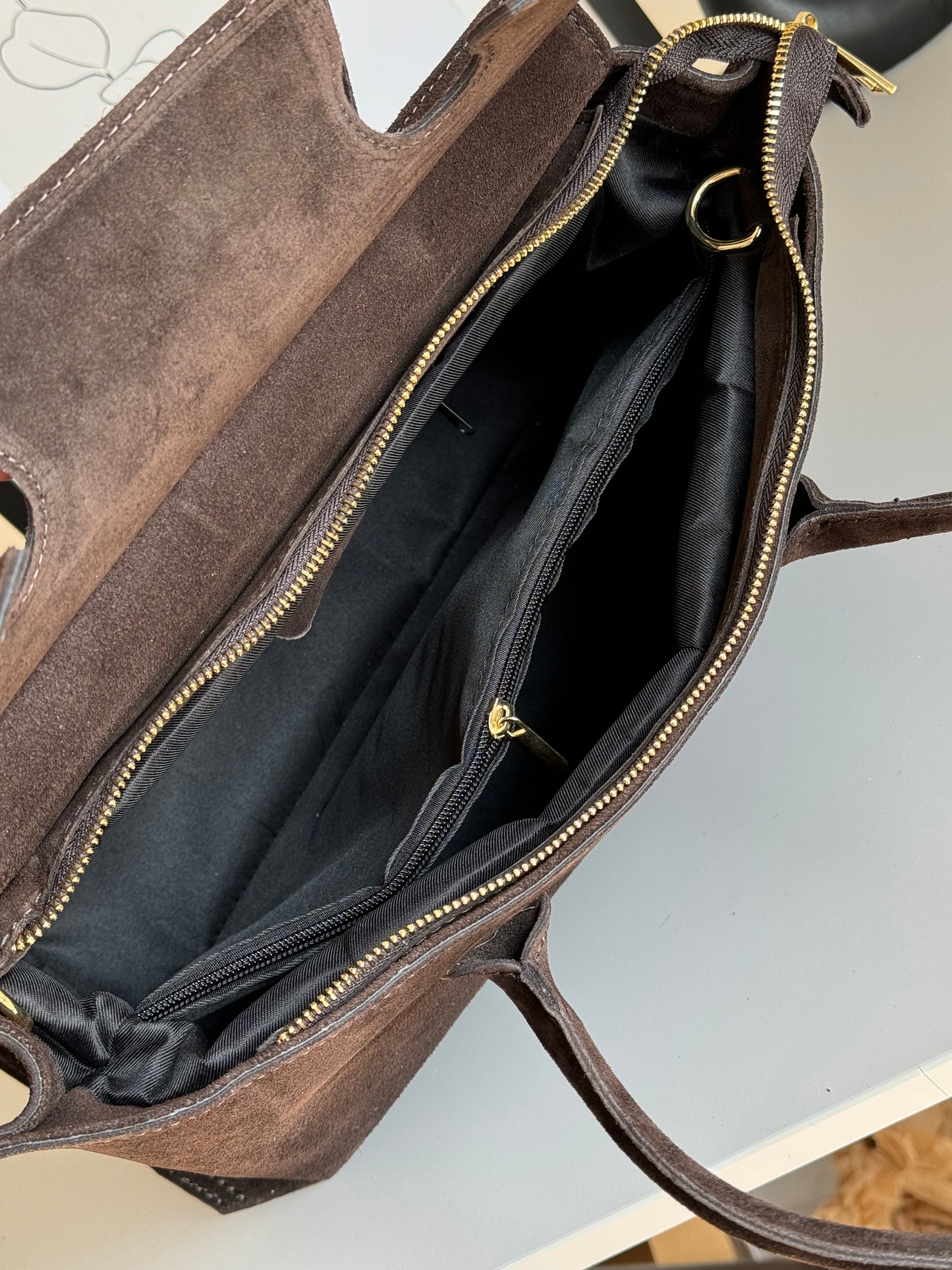 borsa in pelle scamosciata