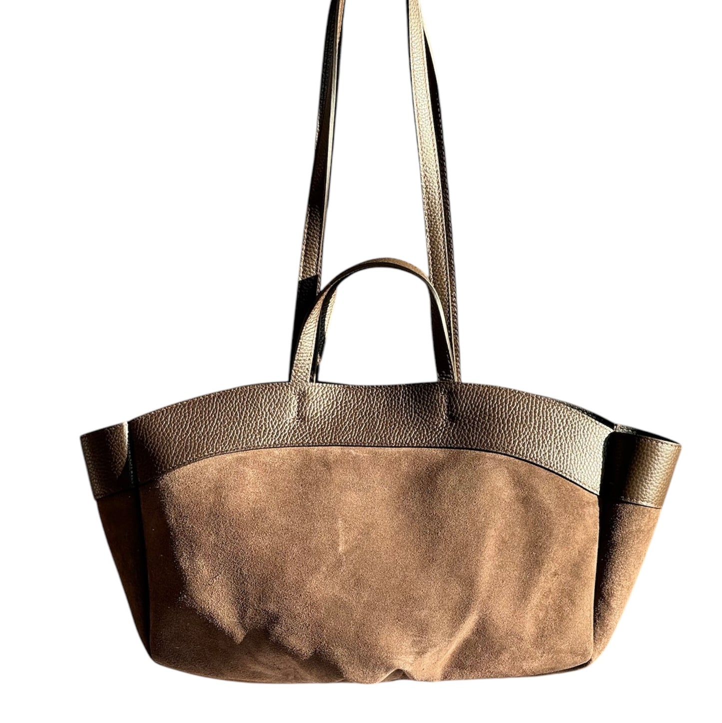 Borsa con doppio manico in pelle scamosciato