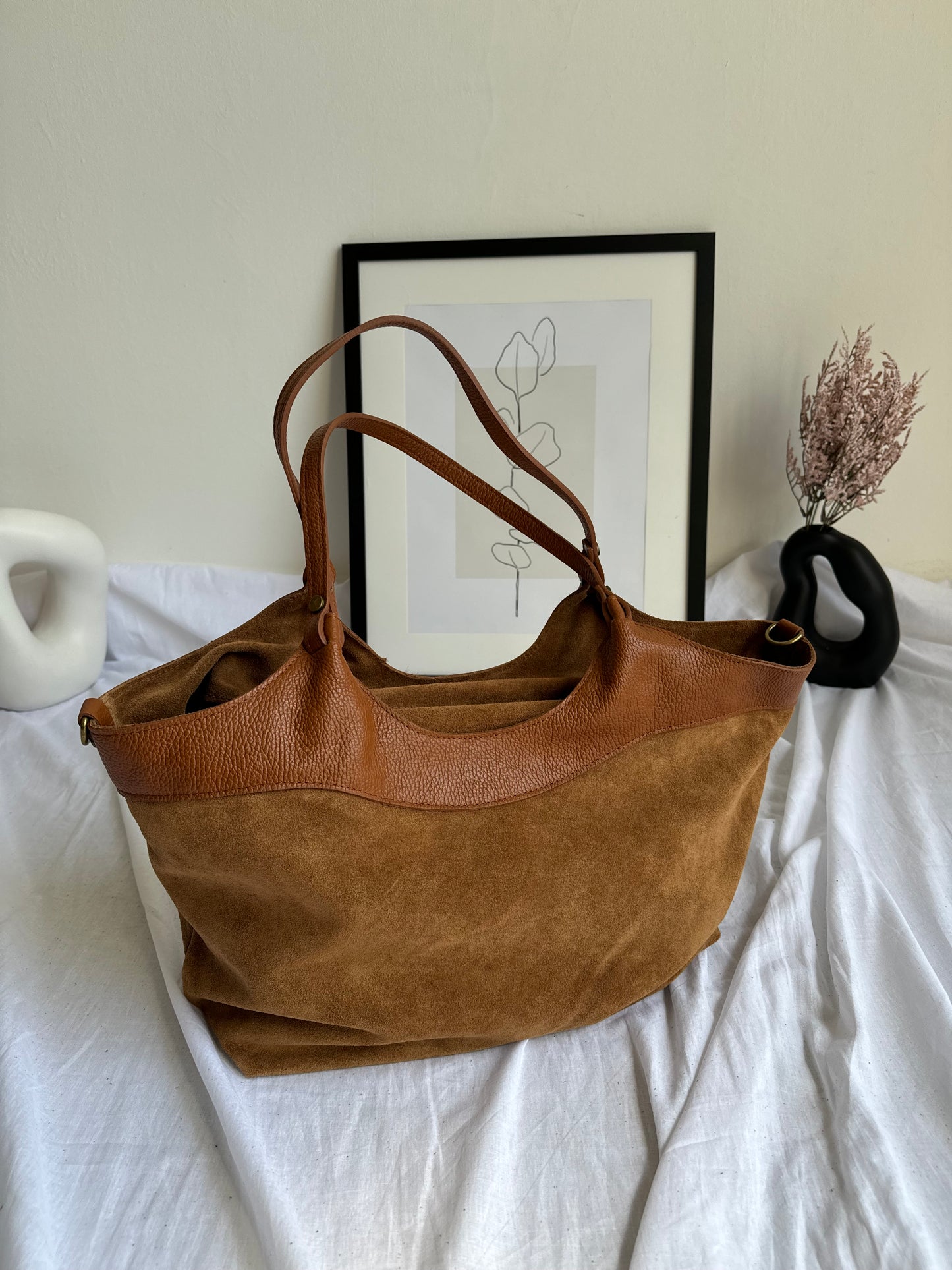 borsa in pelle scamosciata