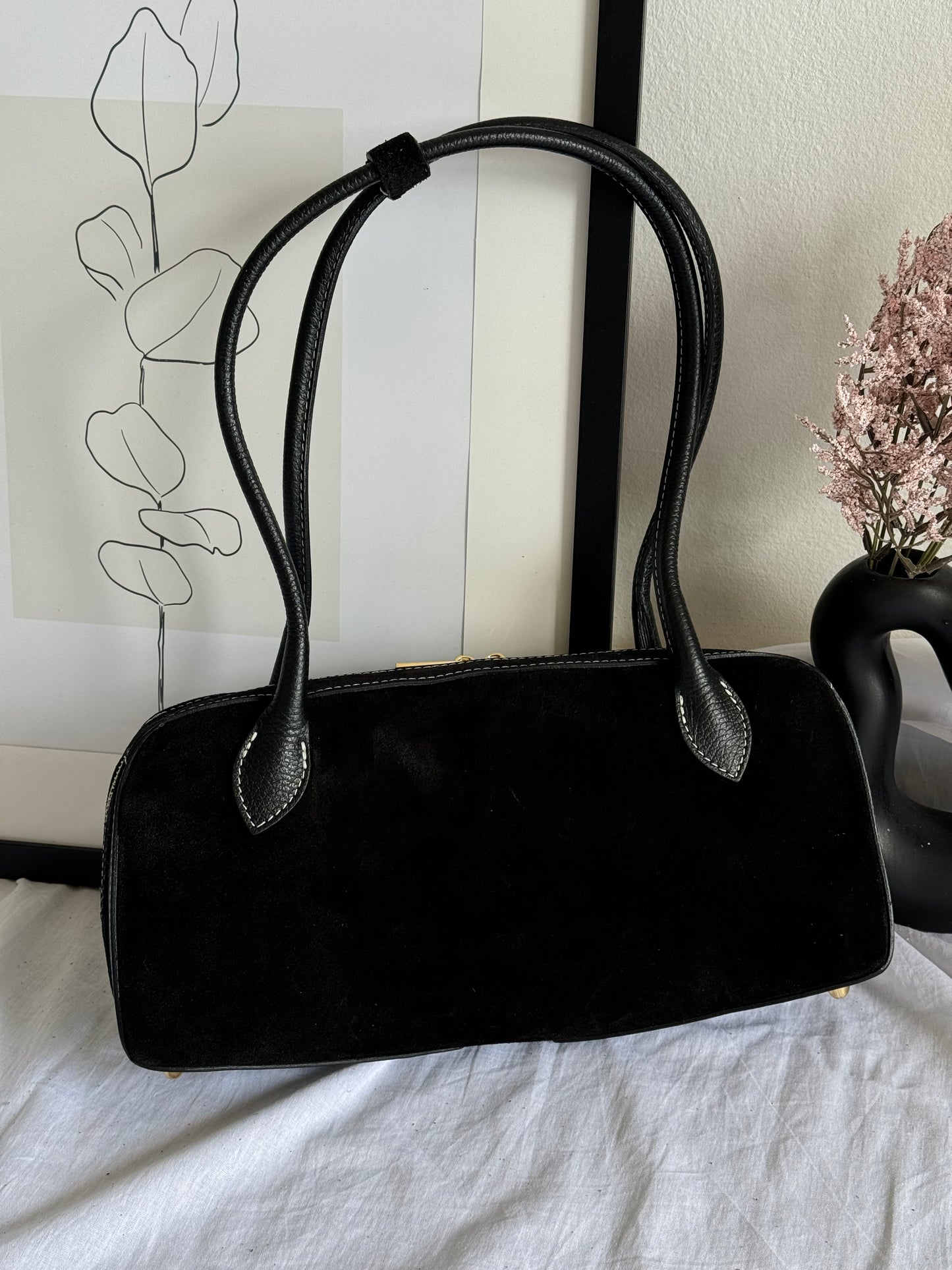 borsa baguette in pelle scamosciata