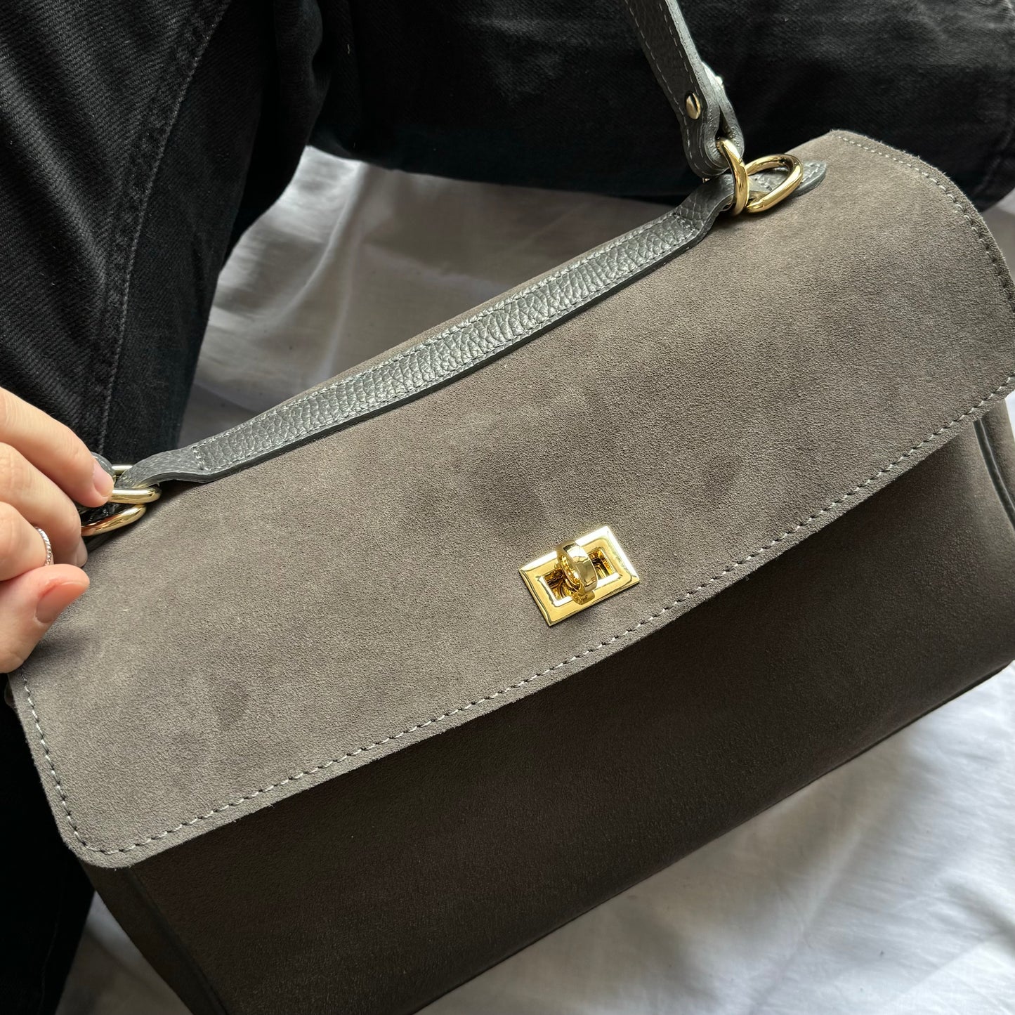 Borsa tote mini in pelle scamosciata
