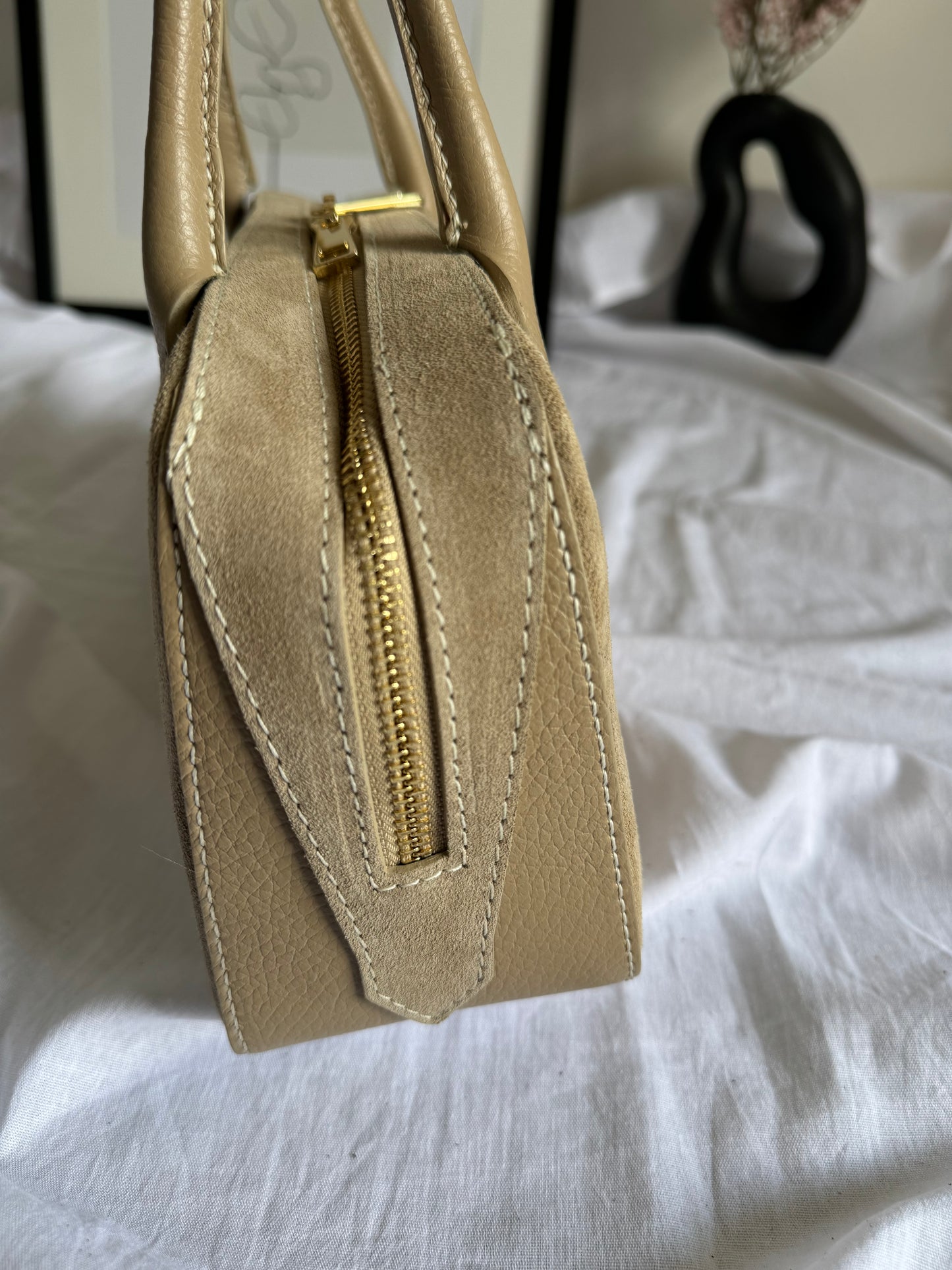 borsa baguette in pelle scamosciata