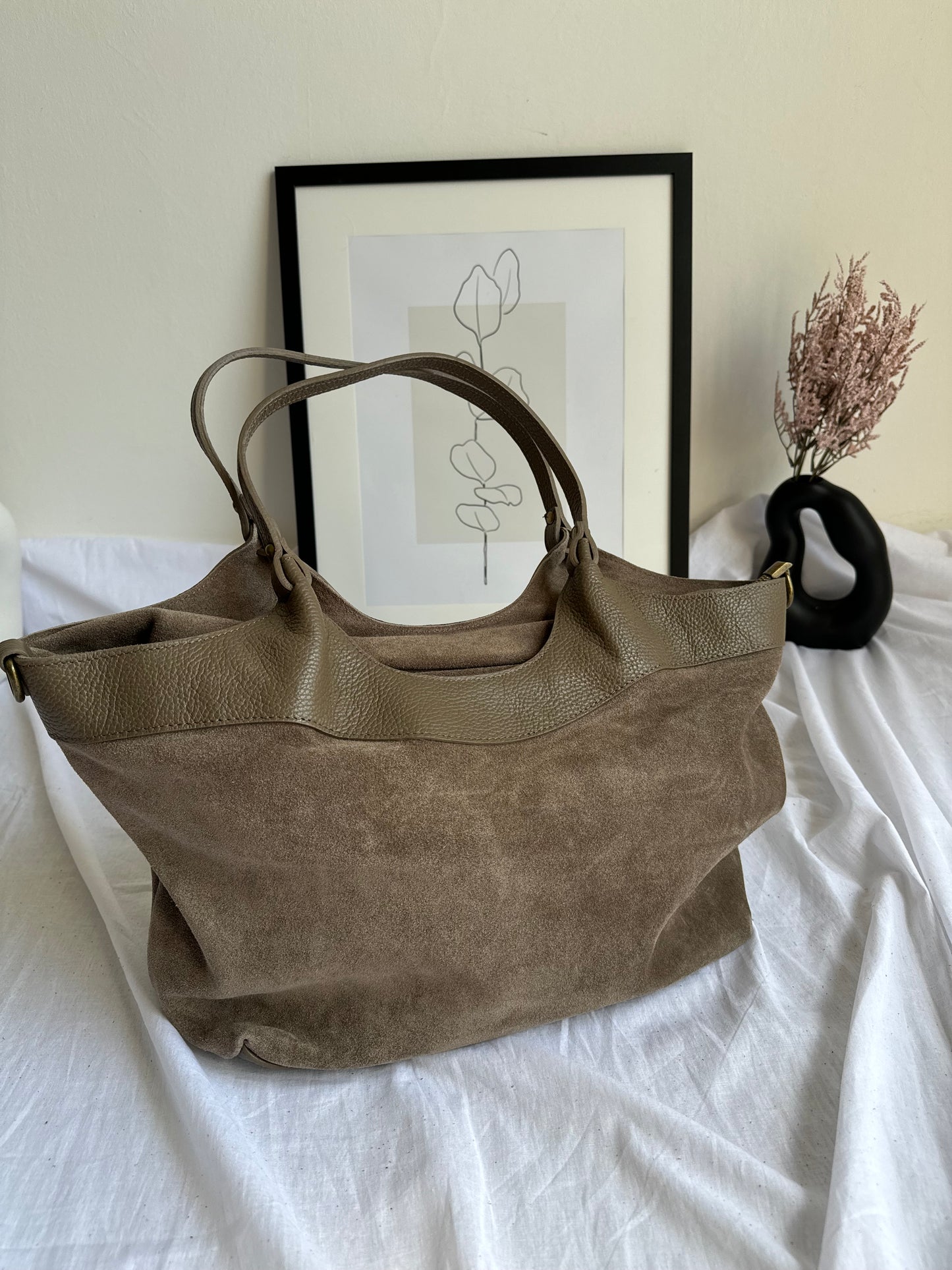 borsa in pelle scamosciata