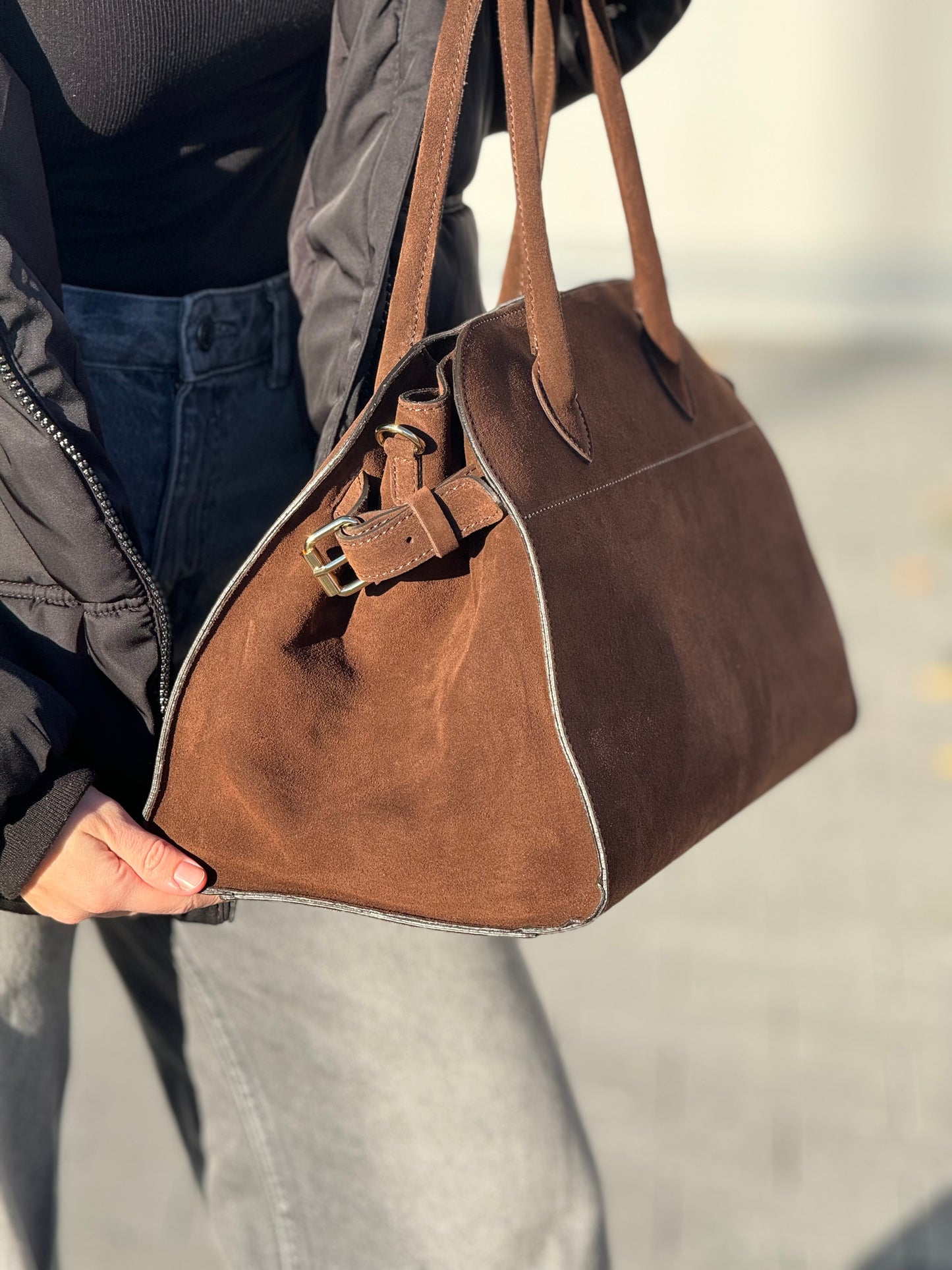 Borsa tote grande in pelle scamosciata
