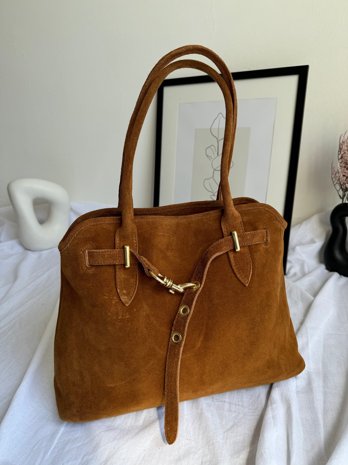 borsa in pelle scamosciata