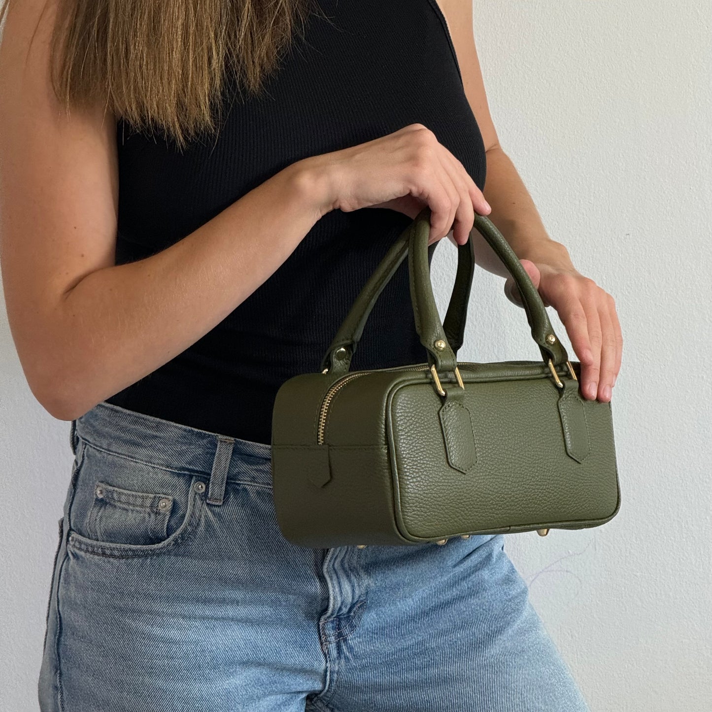 borsa baguette in pelle con tracolla