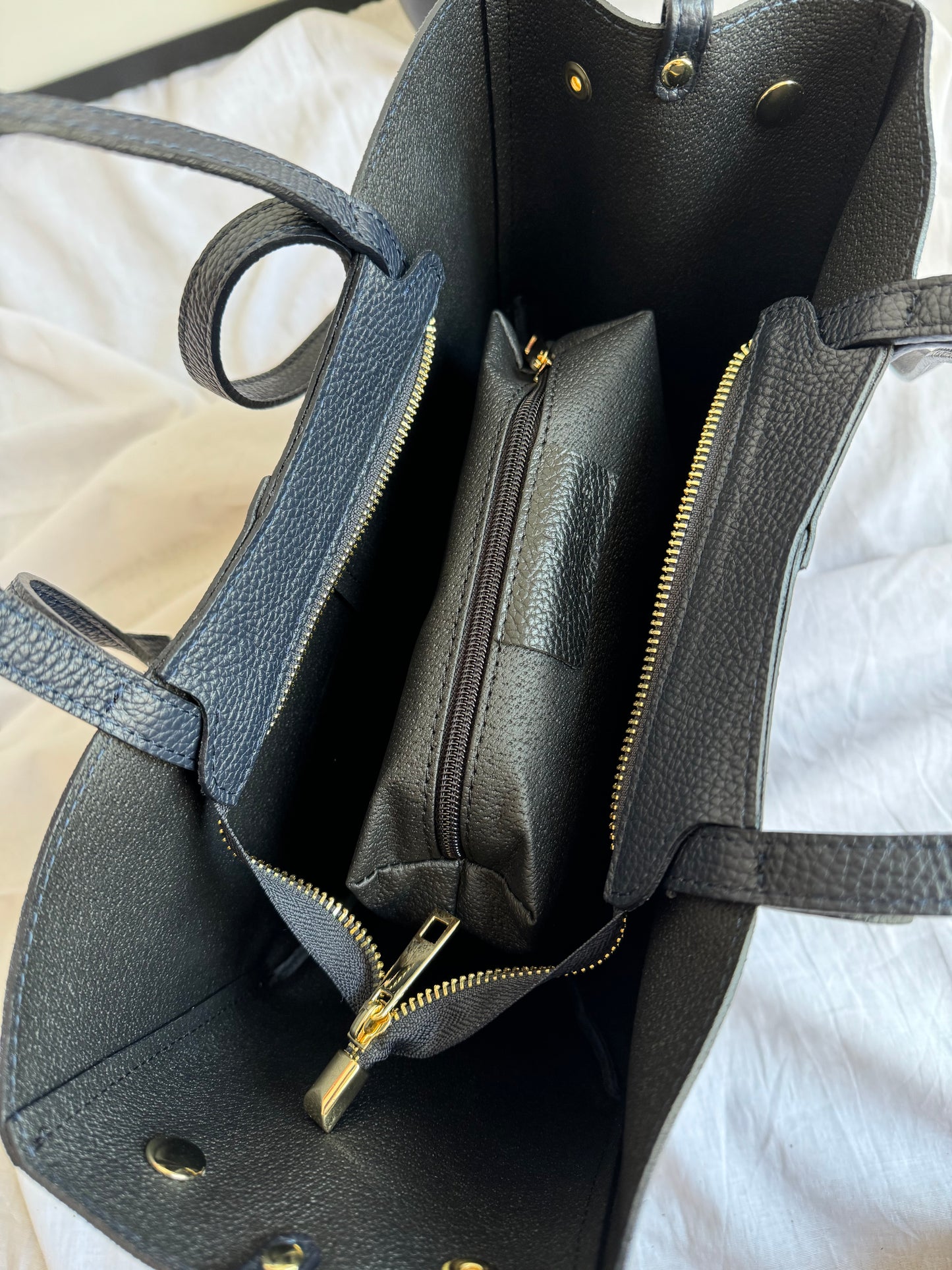 borsa con doppi manici e bottoni