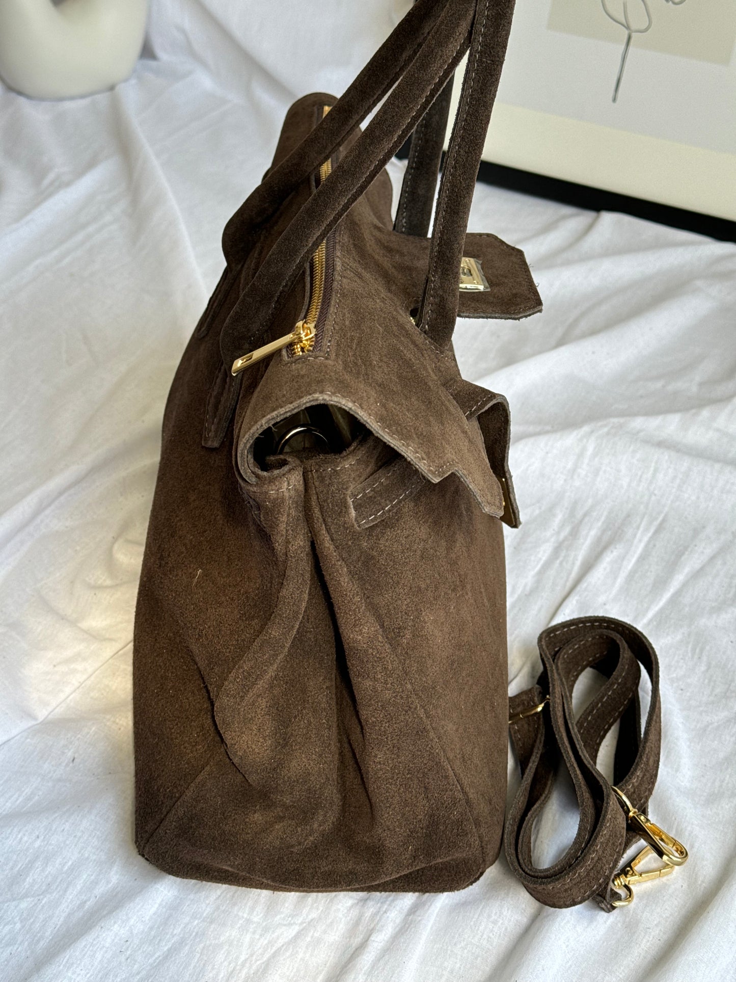 borsa in pelle scamosciata