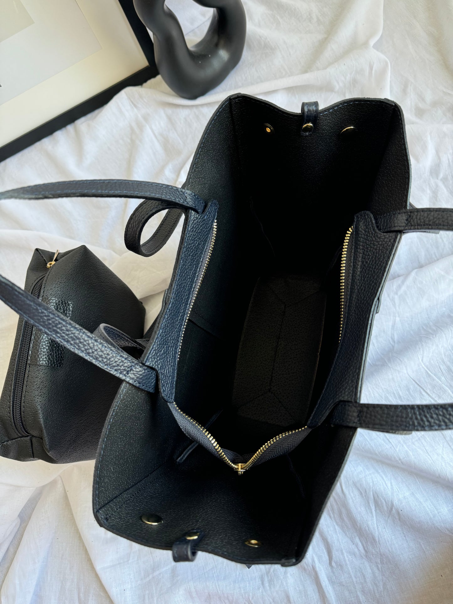 borsa con doppi manici e bottoni