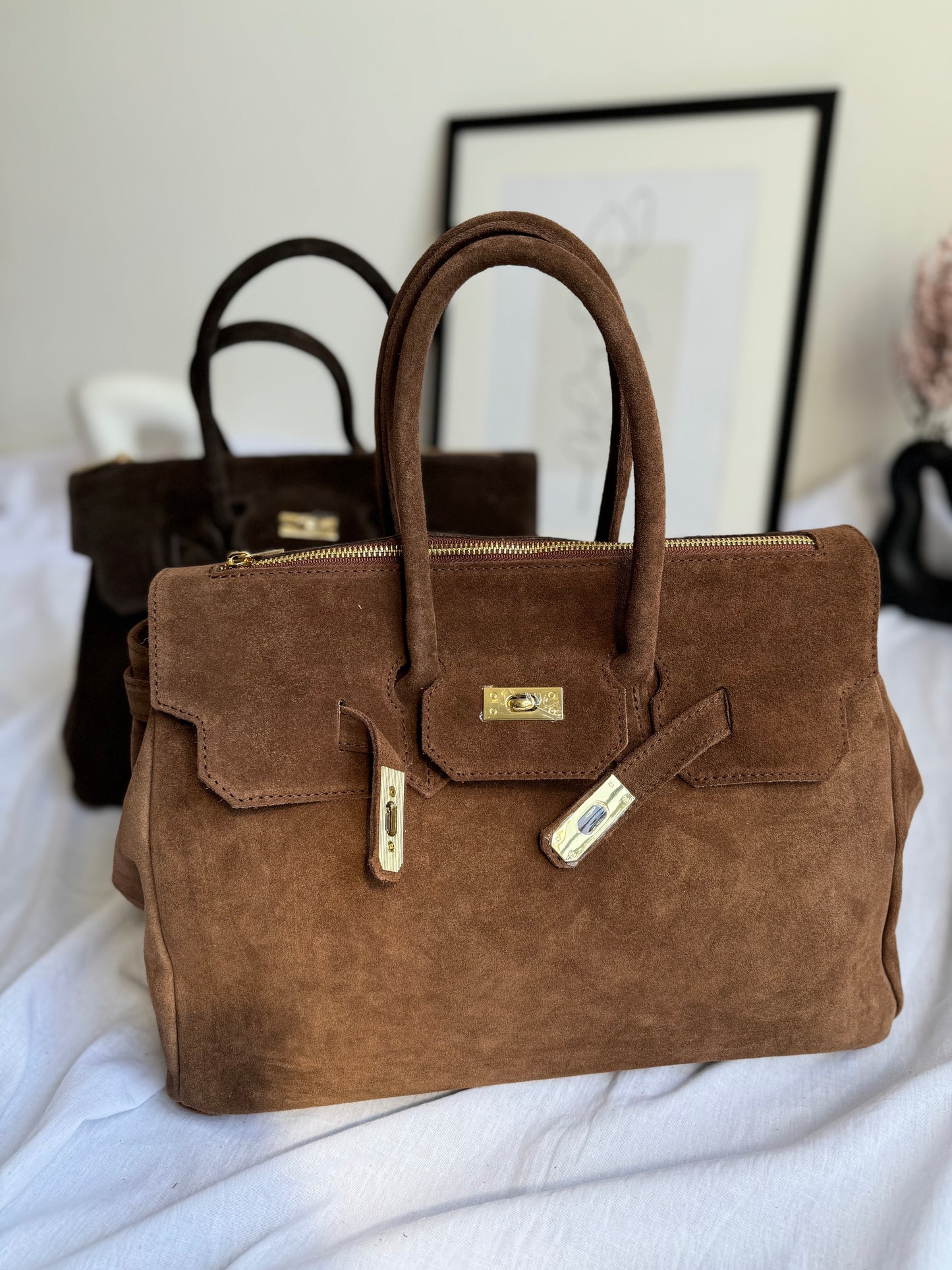 borsa in pelle scamosciata