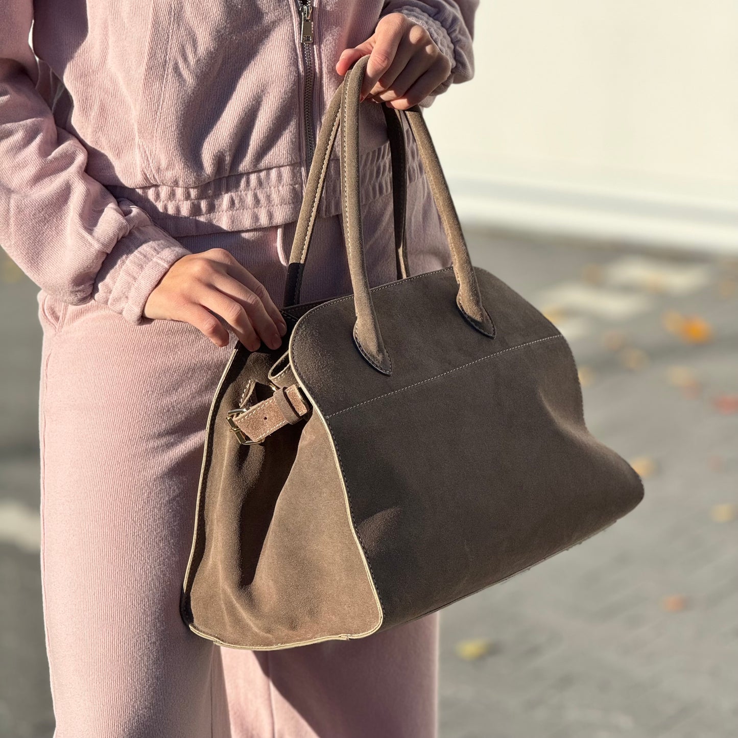Borsa tote grande in pelle scamosciata