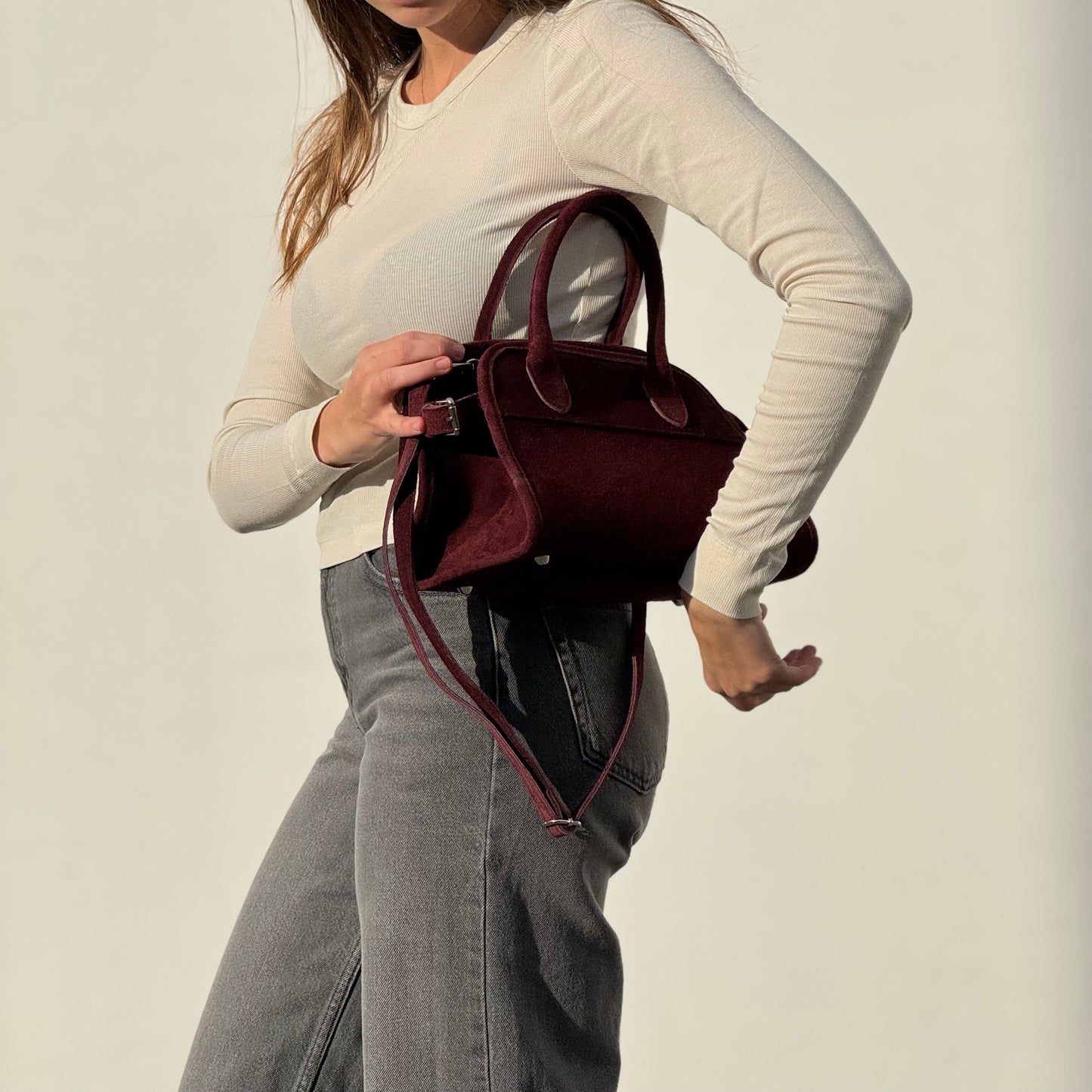 Borsa tote mini in pelle scamosciata