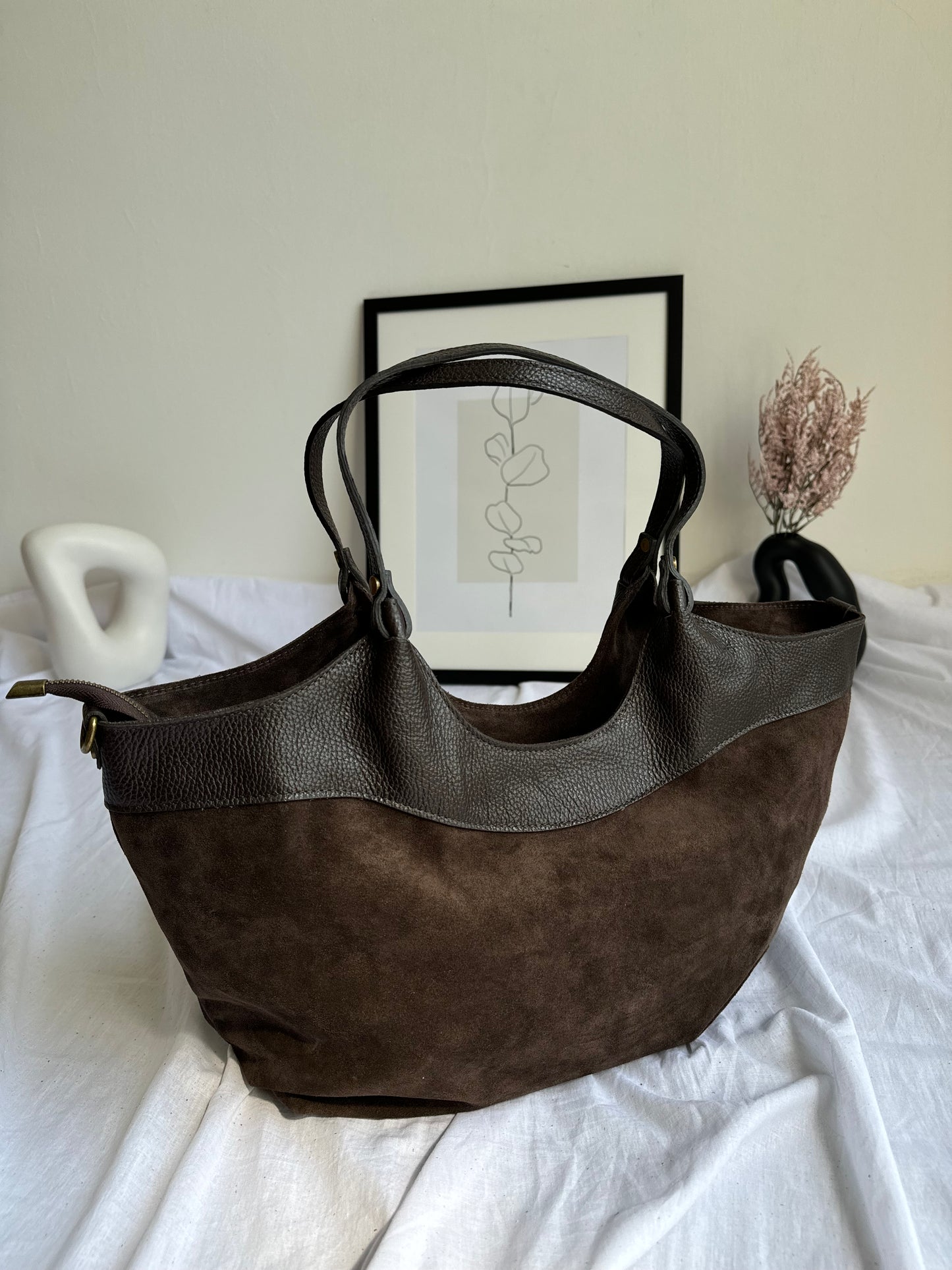 borsa in pelle scamosciata