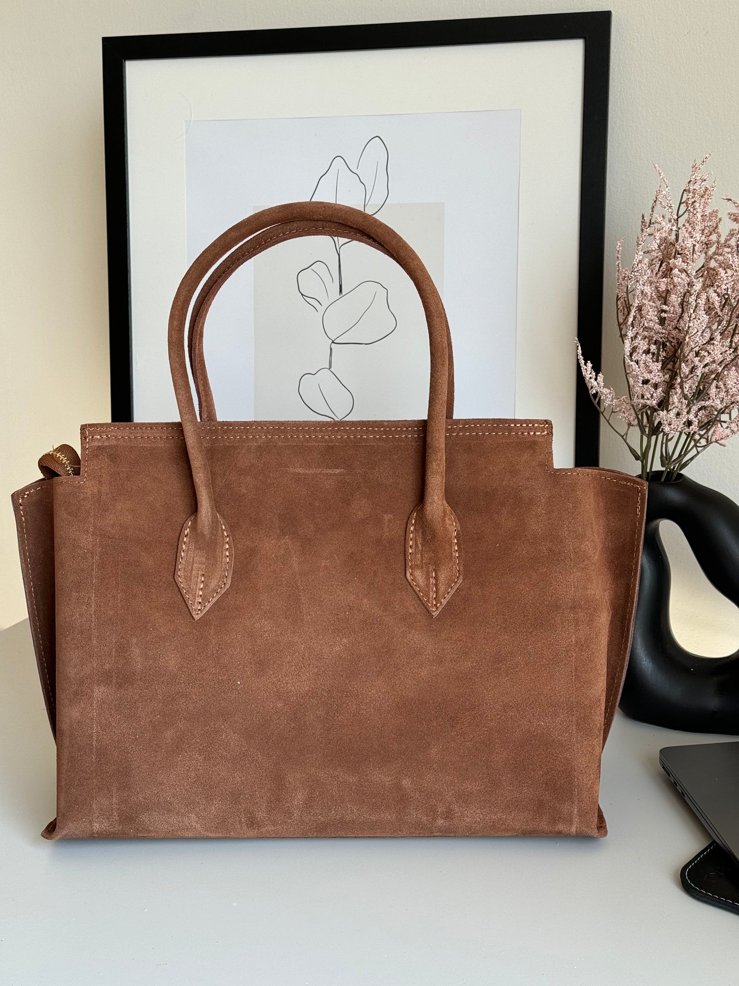 borsa in pelle scamosciata