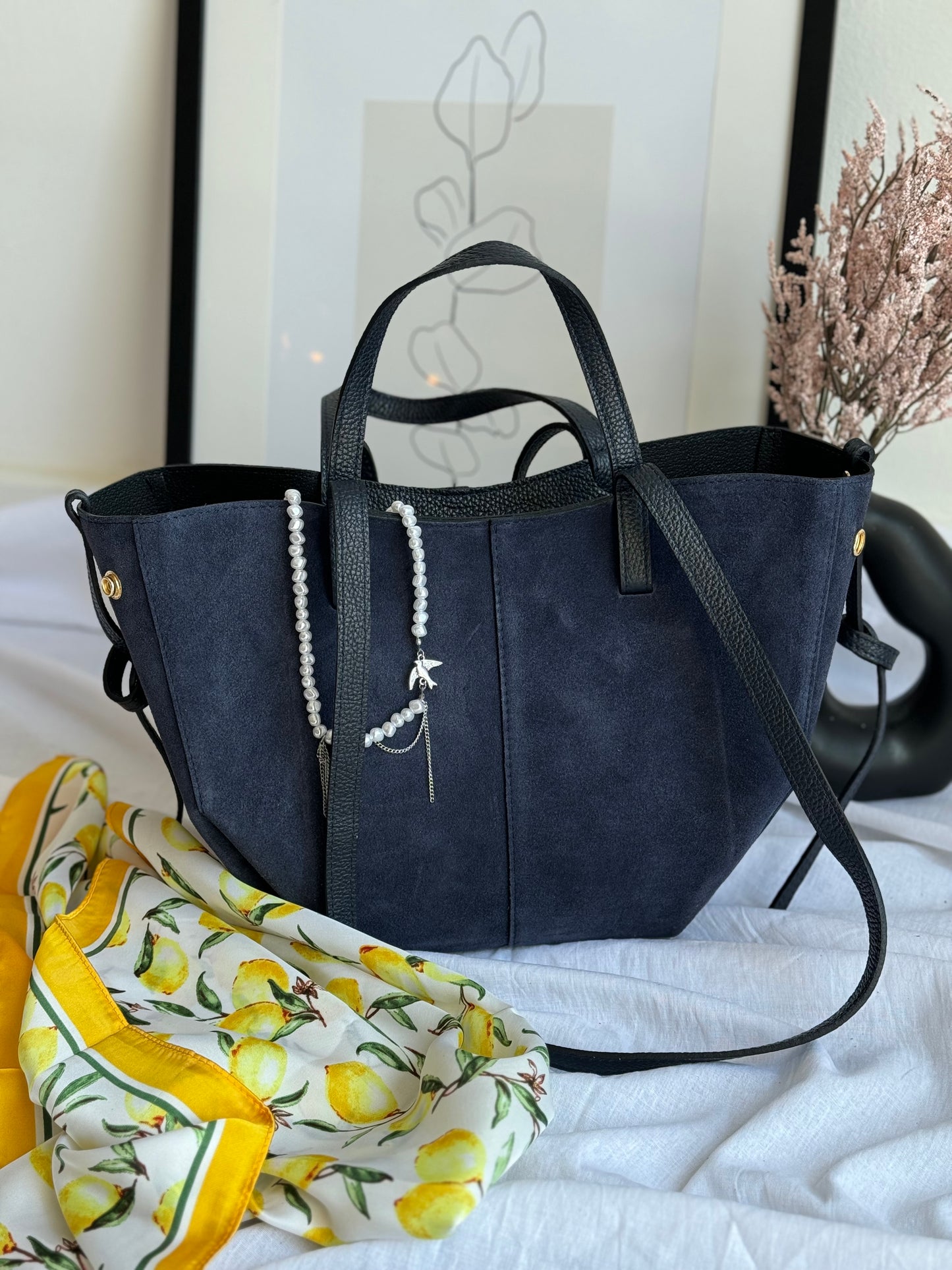 borsa con doppi manici e bottoni