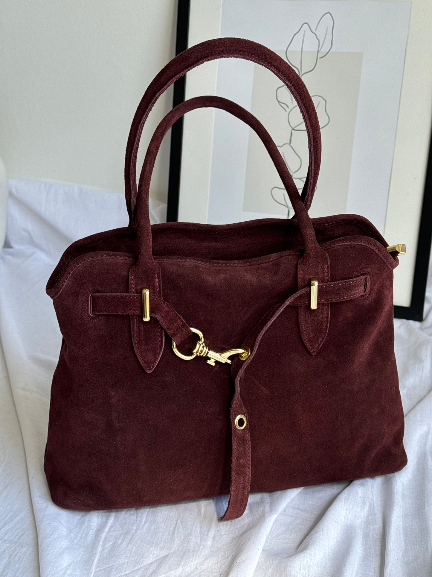 borsa in pelle scamosciata