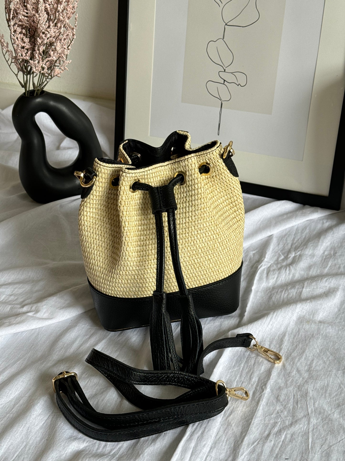 Borsa secchiello in rafia